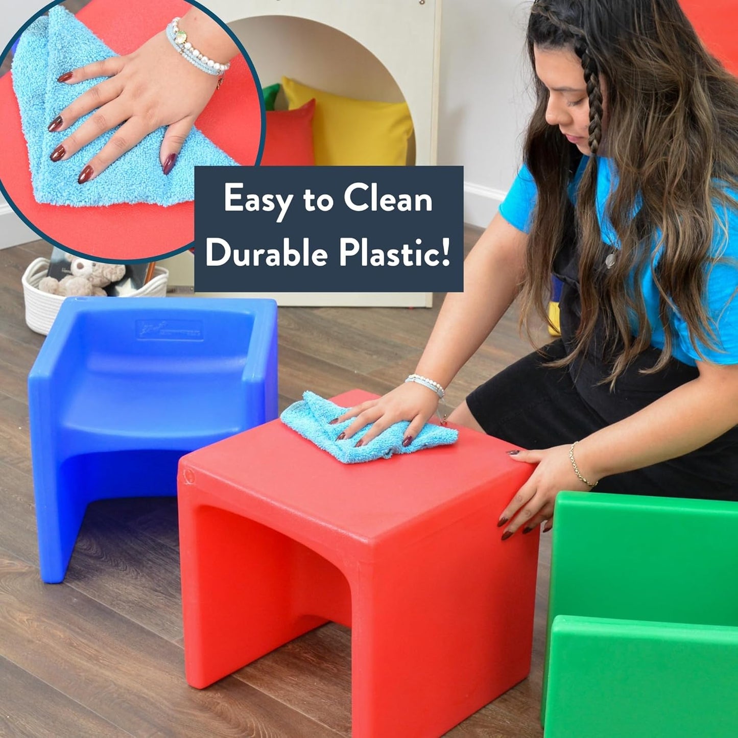 Children's Factory 3-in-1 Cube Chair for Kids, Flexible Seating Classroom Furniture, 1-Pack, Blue