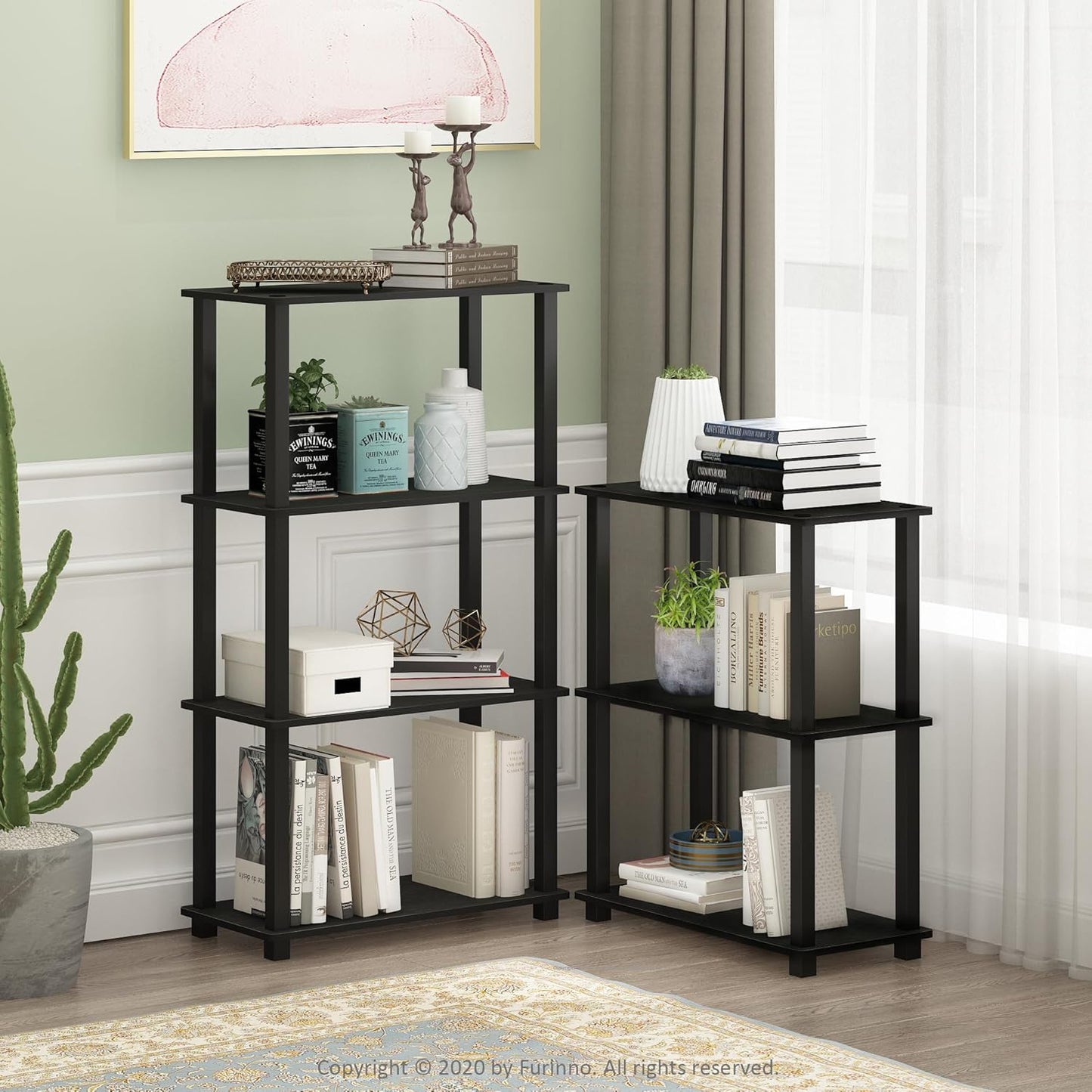 Furinno Turn-S-Tube 3-Tier Compact Multipurpose Shelf Display Rack with Square Tube, Americano/Black
