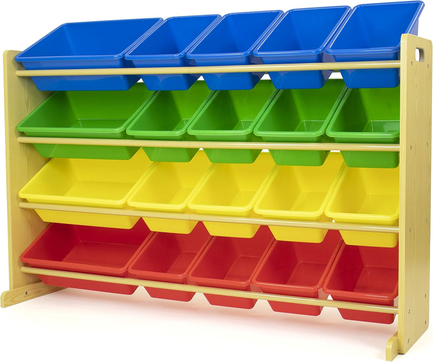 Humble Crew Extra-Large Toy Organizer with 20 Plastic Bins – Primary/Natural Storage Rack with 4-Tier Shelves, Anti-Tip Safety, for Kids’ Rooms, Playrooms, Nurseries & Classrooms