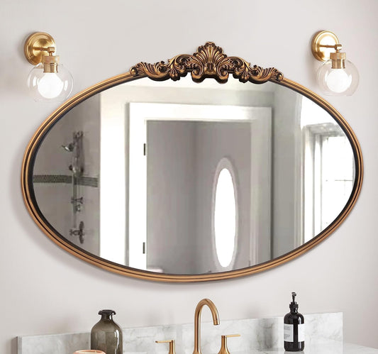WAMIRRO Oval Mirror,Gold Traditional Vintage Ornate Baroque Mirrors,Antique Brass Mirrors for Entryway/Fireplace/Living Room/Hallway/Bathroom.36“X24“Gold
