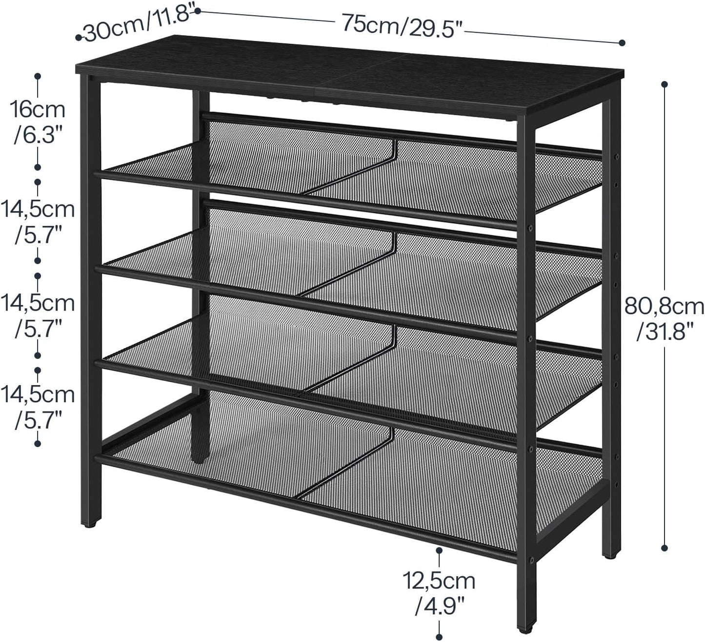 HOOBRO Shoe Rack for Entryway, 5-Tier Organizer with Adjustable Mesh Shelves, 16-20 Pairs, Spacious Floor Mount, Metal, Industrial, Closet Shoe Shelf, Black BB12XJ01