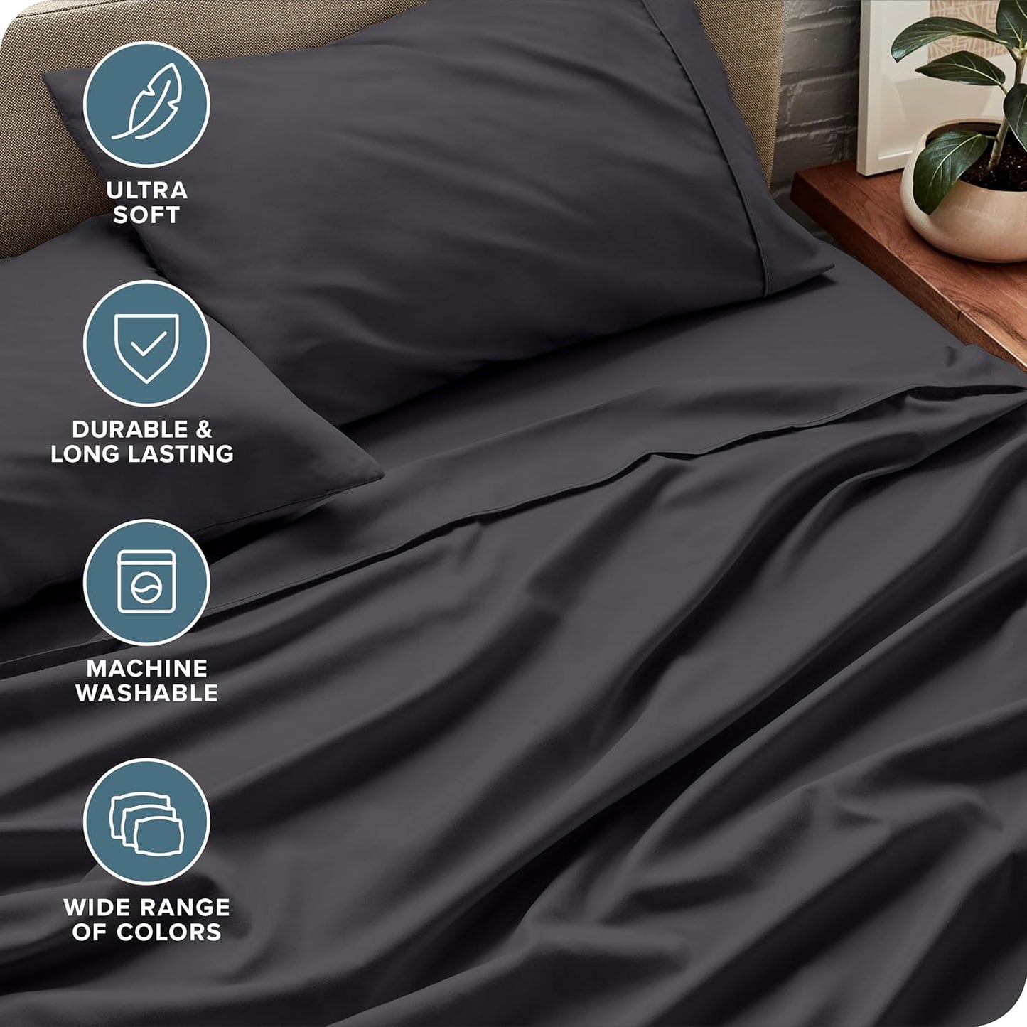 Bare Home Full Sheet Set - Luxury 1800 Ultra-Soft Microfiber Full Bed Sheets - Double Brushed - Deep Pockets - Easy Fit - 4 Piece Set - Bedding Sheets & Pillowcases (Full, Forged Iron Grey)