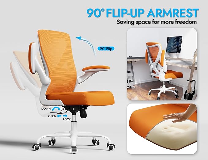 Ergonomic Office Chair - Home Office Desk Chairs Comfy, Computer Chair Ergonomic, Office Chairs with Lumbar Support, Executive Task Chair for Adults, Comfortable for Long Hours (Orange)