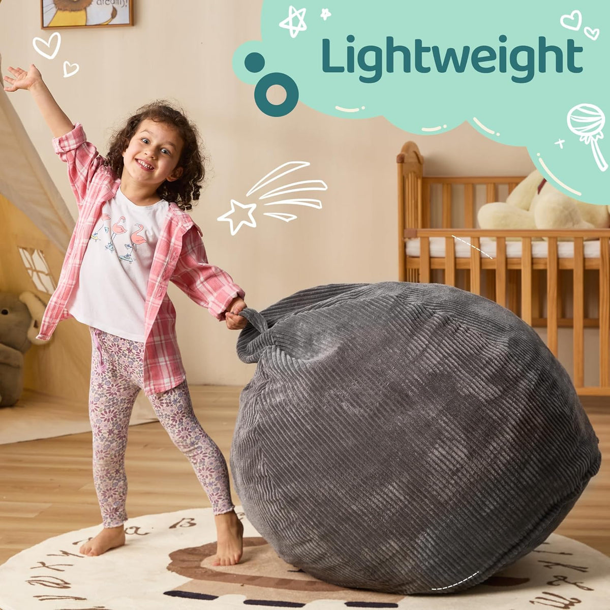 Bean Bag Chairs Teardrop Bean Bag Chair Beanbag Chair with Memory Foam Filled Machine Washable Cover for Living Room, Bedroom (Small,Grey)