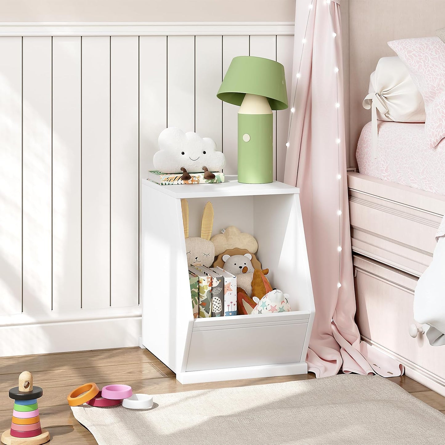 UTEX Toy Storage Organizer for Kids, Stackable Toy Storage Cabinet, Wooden Cubby Toy Organizer, White Toy Shelf for Playroom, Bedroom, Living room, Nursery, 1 Cubby