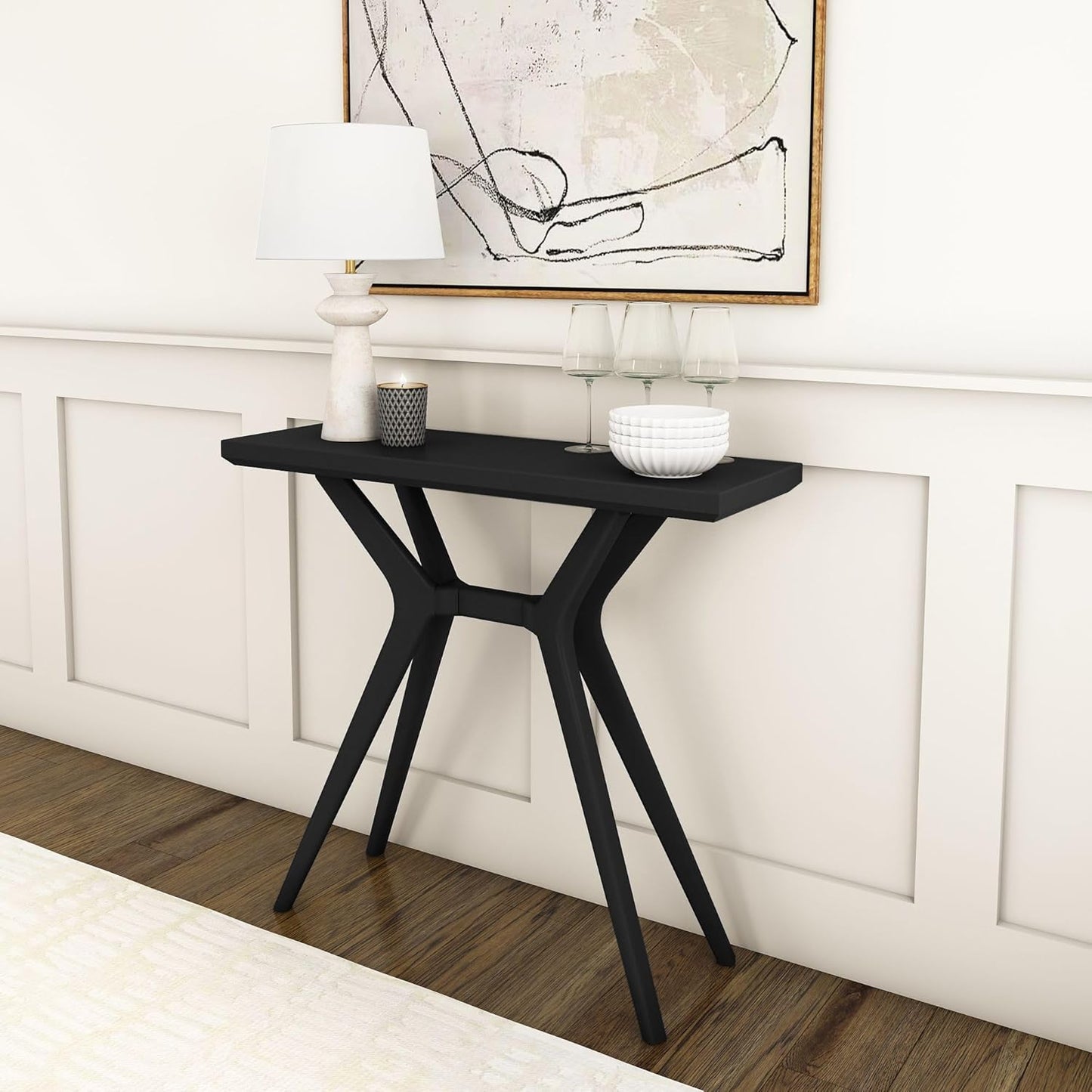Plank+Beam Verso Console Table, 36 Inch Solid Wood Modern Sofa Table, Narrow Entryway Table for Hallway, Behind The Couch, Living Room, Foyer, Black