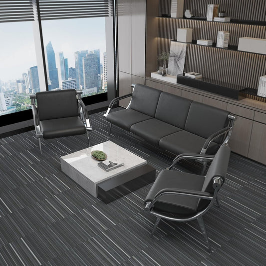 wonline 5 Seat Waiting Room Chair with Armrest PU Leather Office Furniture, Office Guest Seating Lobby Conference Reception Chairs for Airport Clinic Hospital Bank Salon Barber(Black)