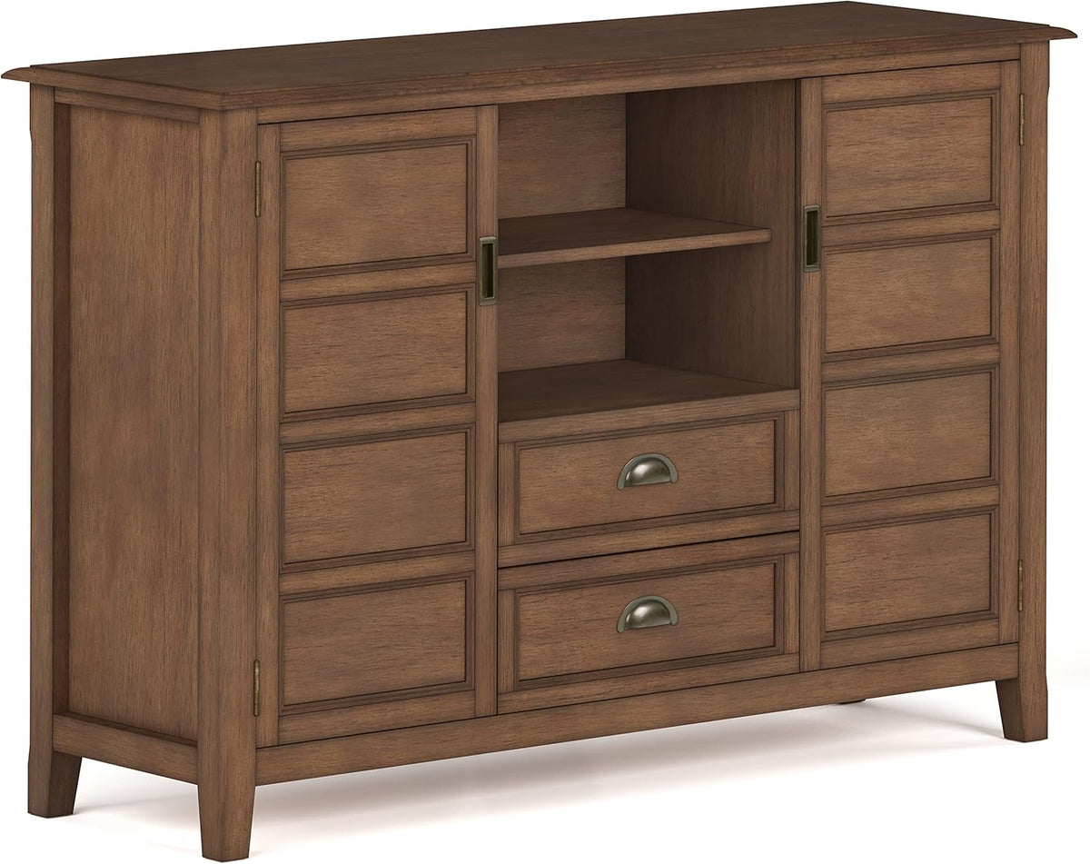 SIMPLIHOME Burlington SOLID WOOD 54 Inch Wide Transitional TV Media Stand in Rustic Natural Aged Brown for TVs up to 60 Inch, For the Living Room and Entertainment Center