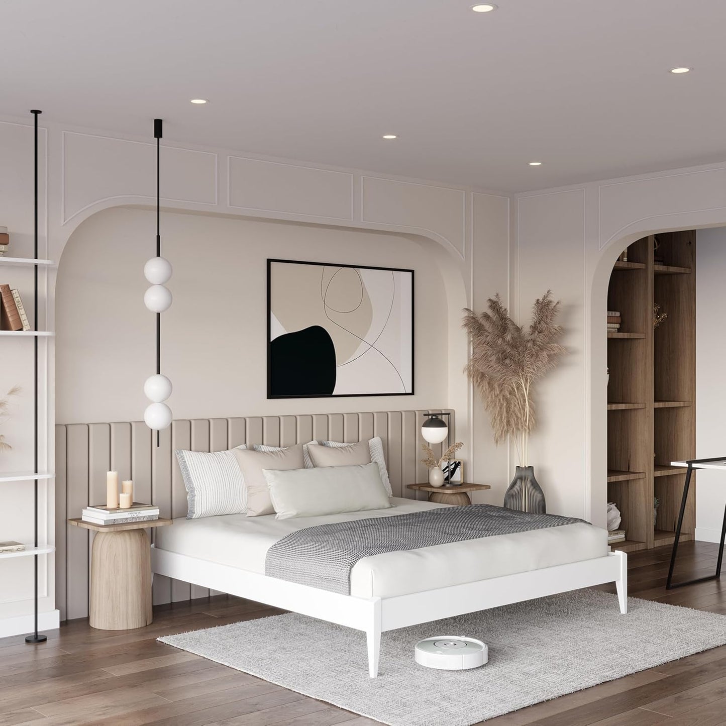 Bme Dinkee Signature Ivory White King Bed Frame Without Headboard - Modern & Minimalist Style with Acacia Wood - 12 Strong Wood Slat Support - Easy Assembly - No Box Spring Needed