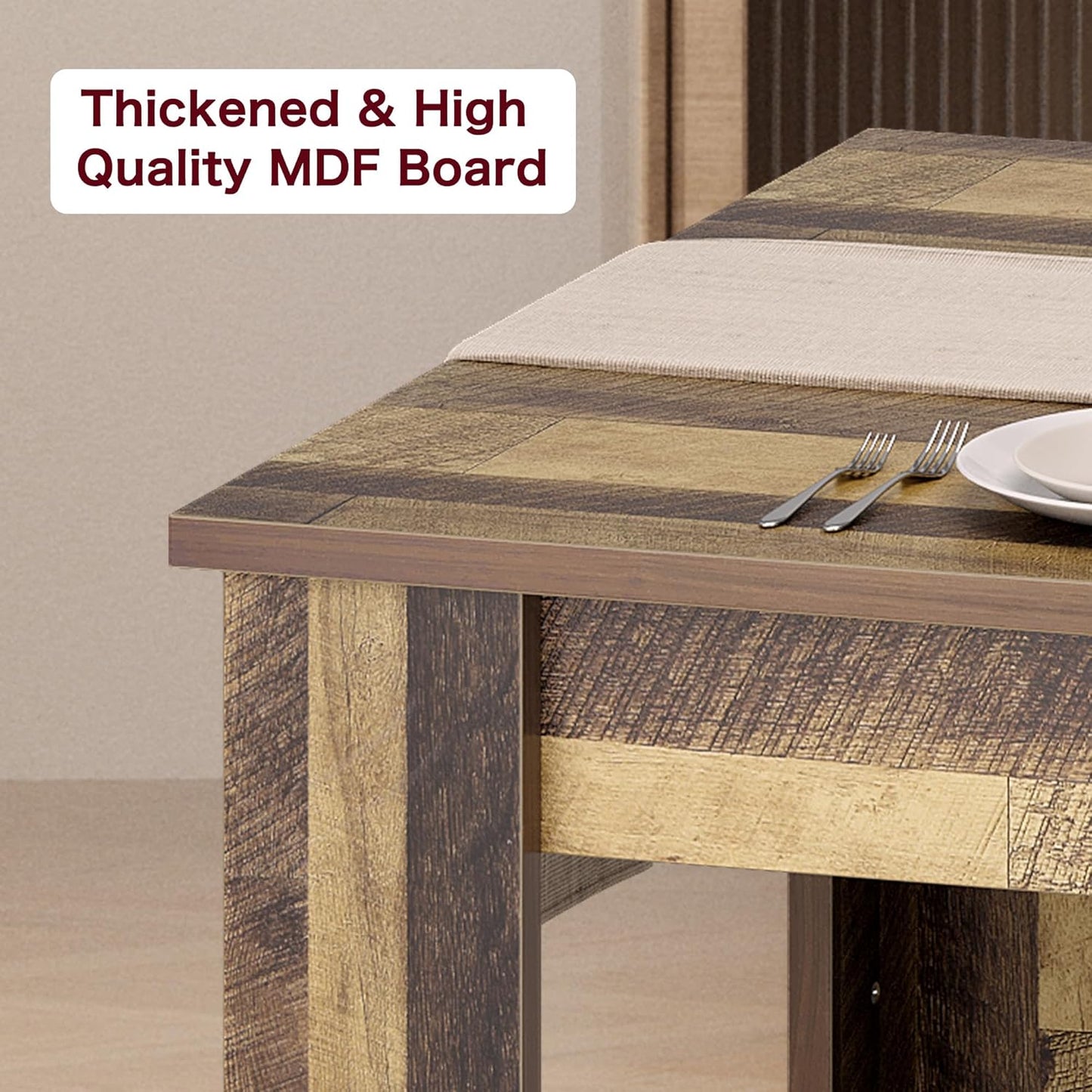 CABIHOME Dining Table for 4-6, 63" Inch Dining Tables for 4, Farmhouse Large Kitchen Dining Table, Rectangular Dining Room Table for Small Space, Wood Dinner Table for Kitchen, Apartment, Rustic Brown