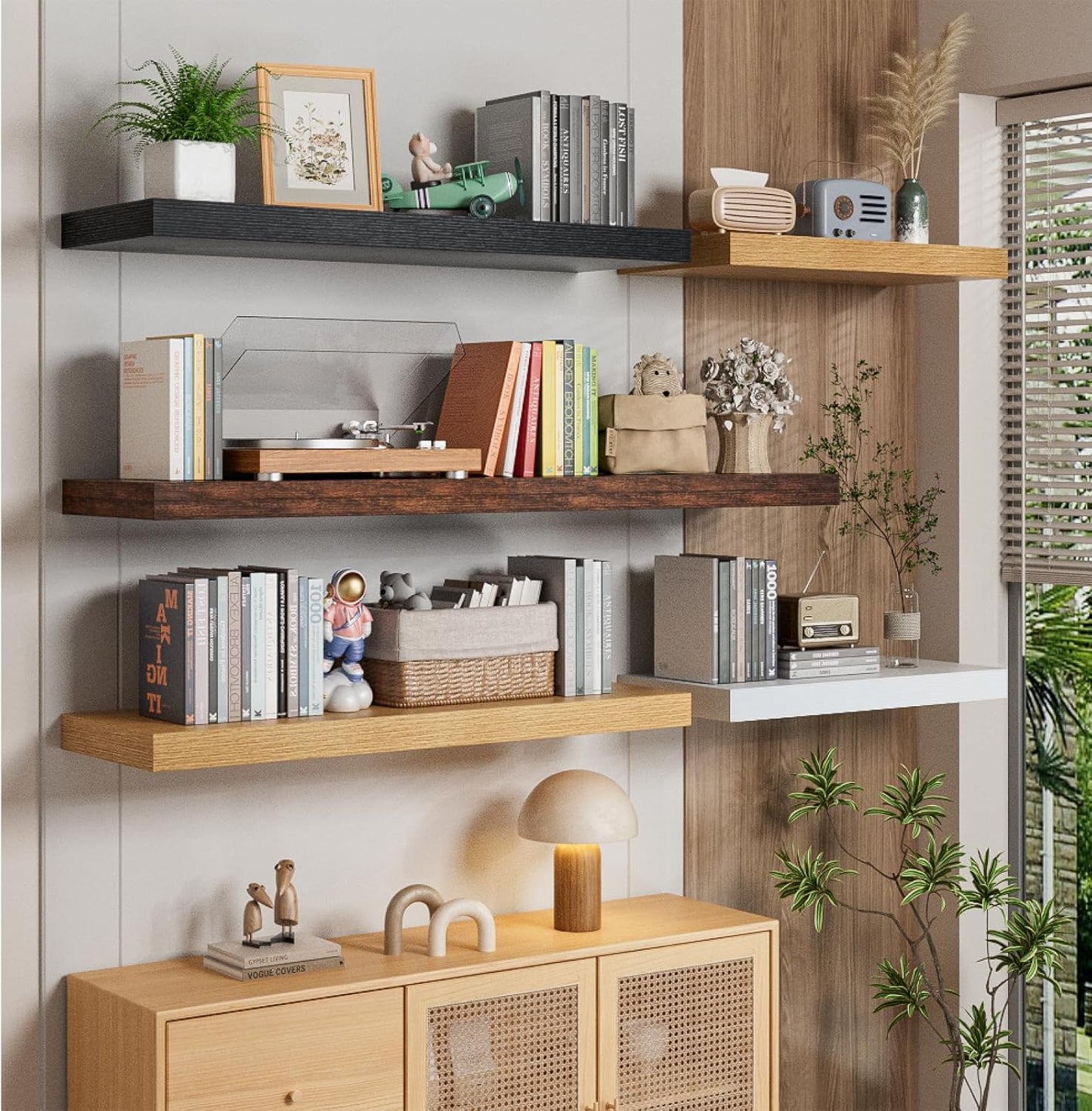 Heimlove 12" Deep White Floating Shelves for Wall, 24 Inch Wall Shelf Bathroom Shelves Set of 2, Wall Mounted Shelves for Books Living Room Laundry Room Bedroom Kitchen Home Office