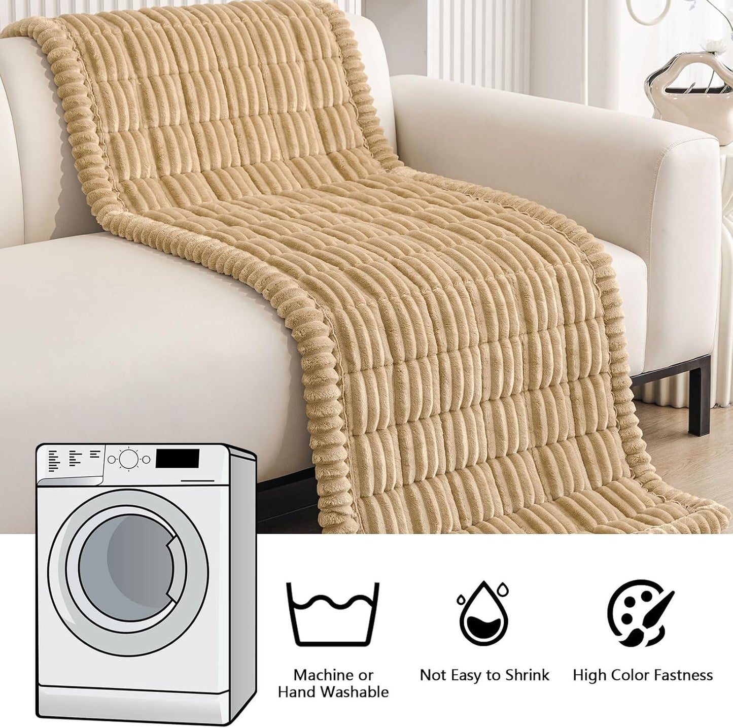 Smiry Couch Cover for Dogs Washable, Non Slip Fuzzy Pet Couch Covers for 3 Cushion Sofa Pet Friendly, Thick Soft Sofa Slipcovers Cushion Protector (Camel, 27.6" x 82.7")