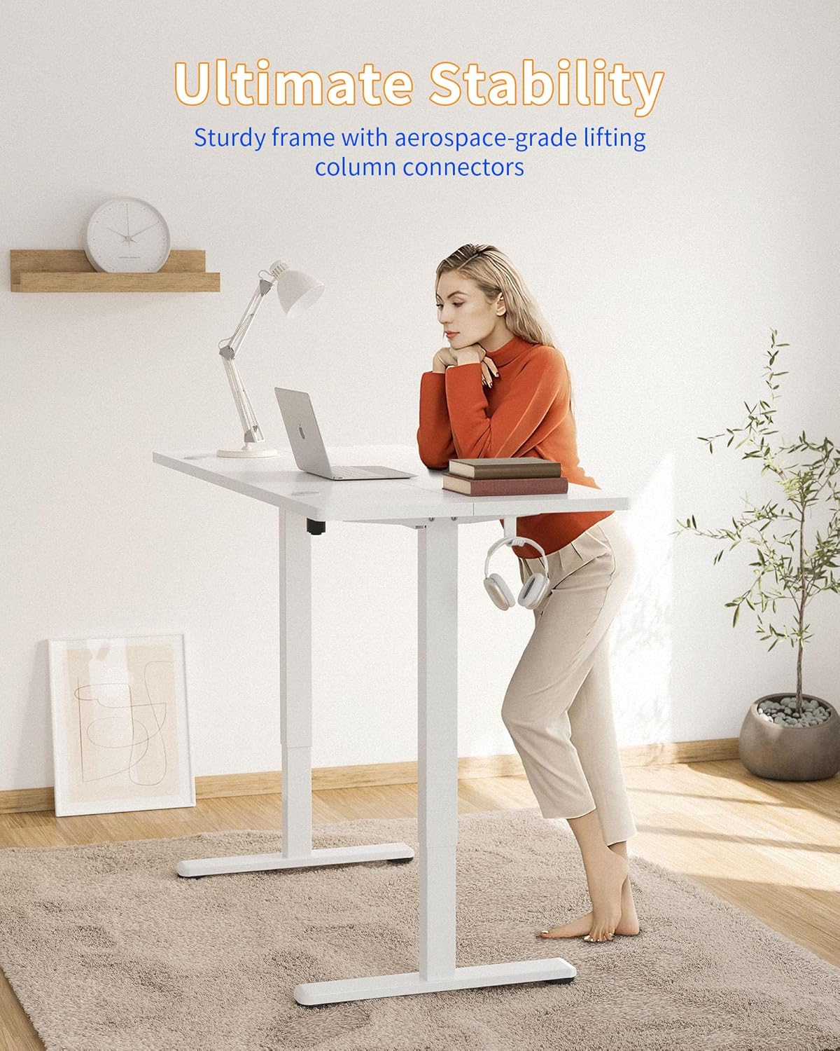 YIHAYO Electric Standing Desk, 48 x 24 Inches Stand Up Desk with Splice Board, Adjustable Height Desk, Computer Desk for Home Office, White Frame/White Top