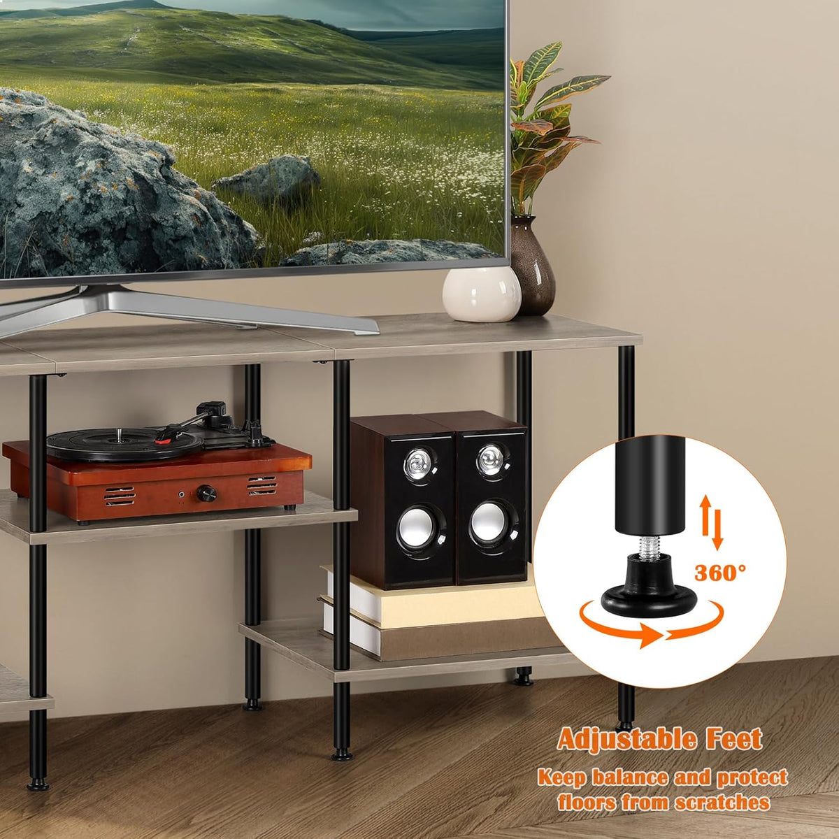 50 Inch TV Stand for Bedroom Rustic Grey Entertainment Center with Storage 3 Tier TV Consoles for Living Room TV Console Table Media Cabinet with Open Storage Shelves for 50 43 40 32 Inch TV