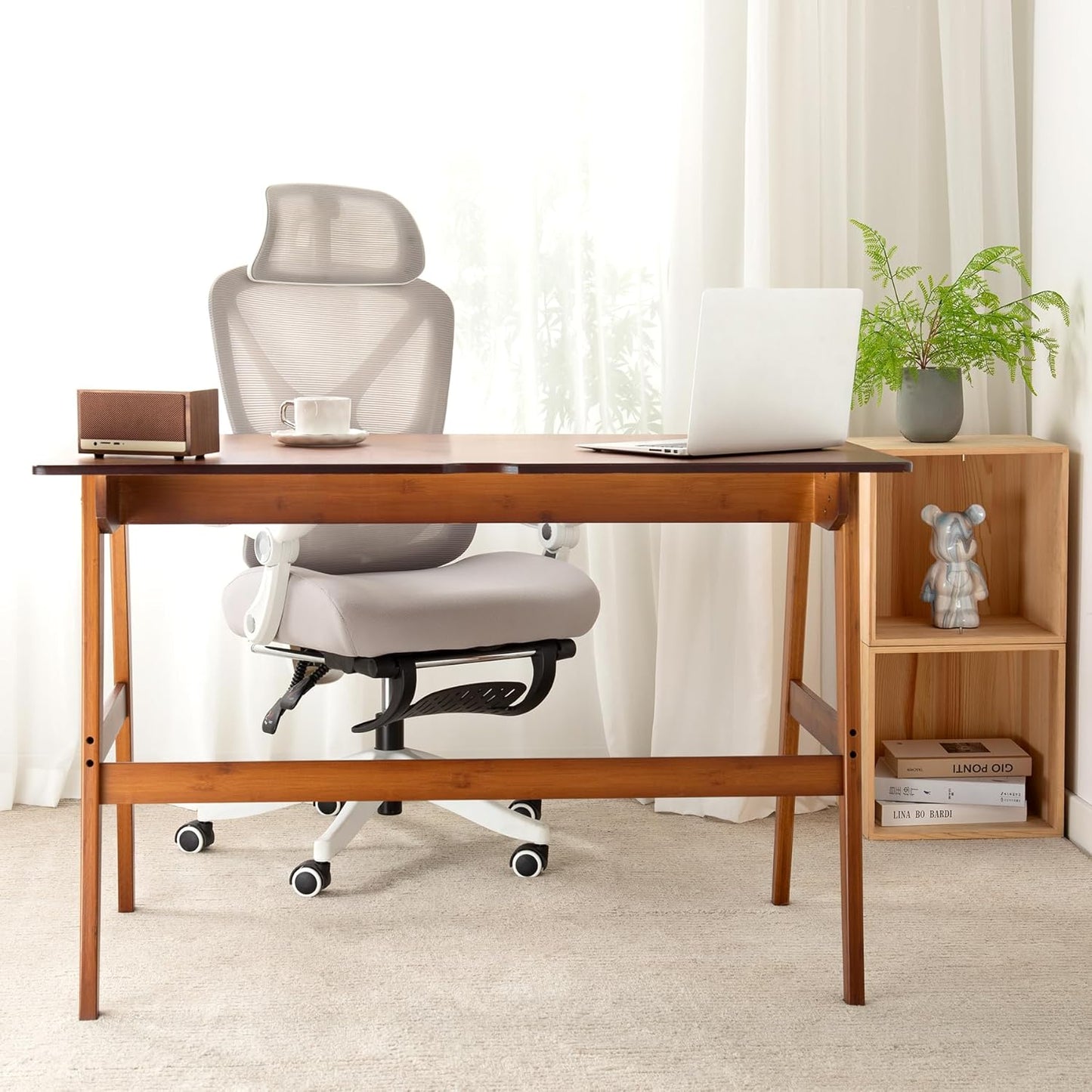 Nnewvante Desk, Bamboo Table with 2 Drawers, Simple Modern Furniture for Home, Office, Computer, Writing, Study, Makeup & Workstation (46''-Brown)