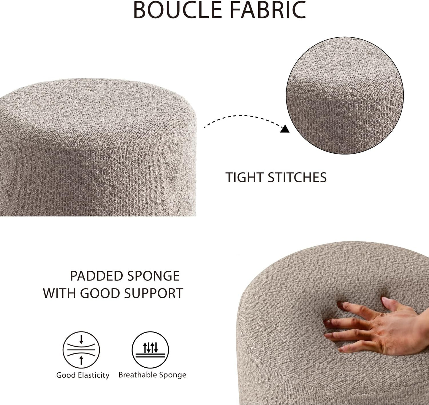 Get Set Style Modern Round Ottoman with Soft Padded Seat, Vanity Stool for Makeup, Upholstered Footrest Stool Ottoman Foot Stool for Living Room, Bedroom，White