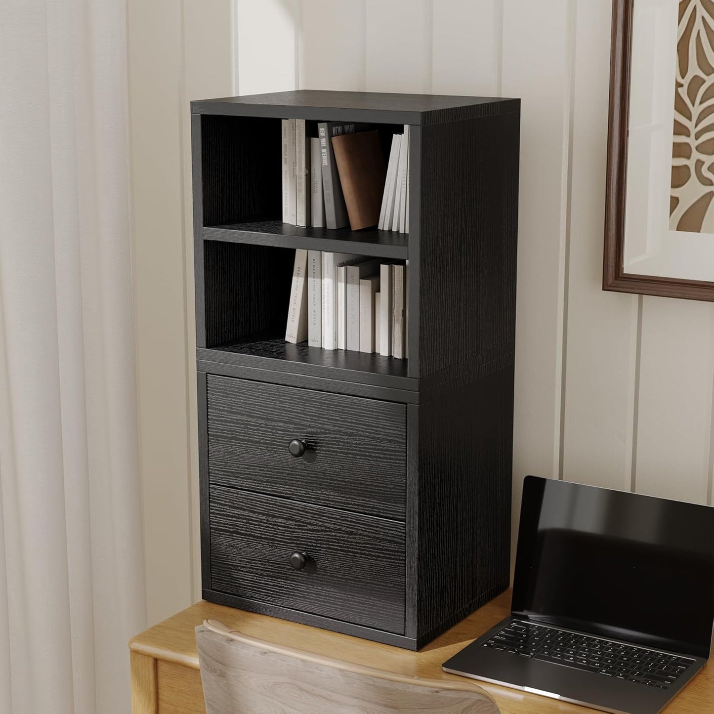 FUSUNBAO Magic DIY Cube Storage Organizer Stackable Cubes for Home Books Clothes Toy-Modular Cubby Storage System-Office Cubical-Bookcase Closet(Black,Cat Door Cube)