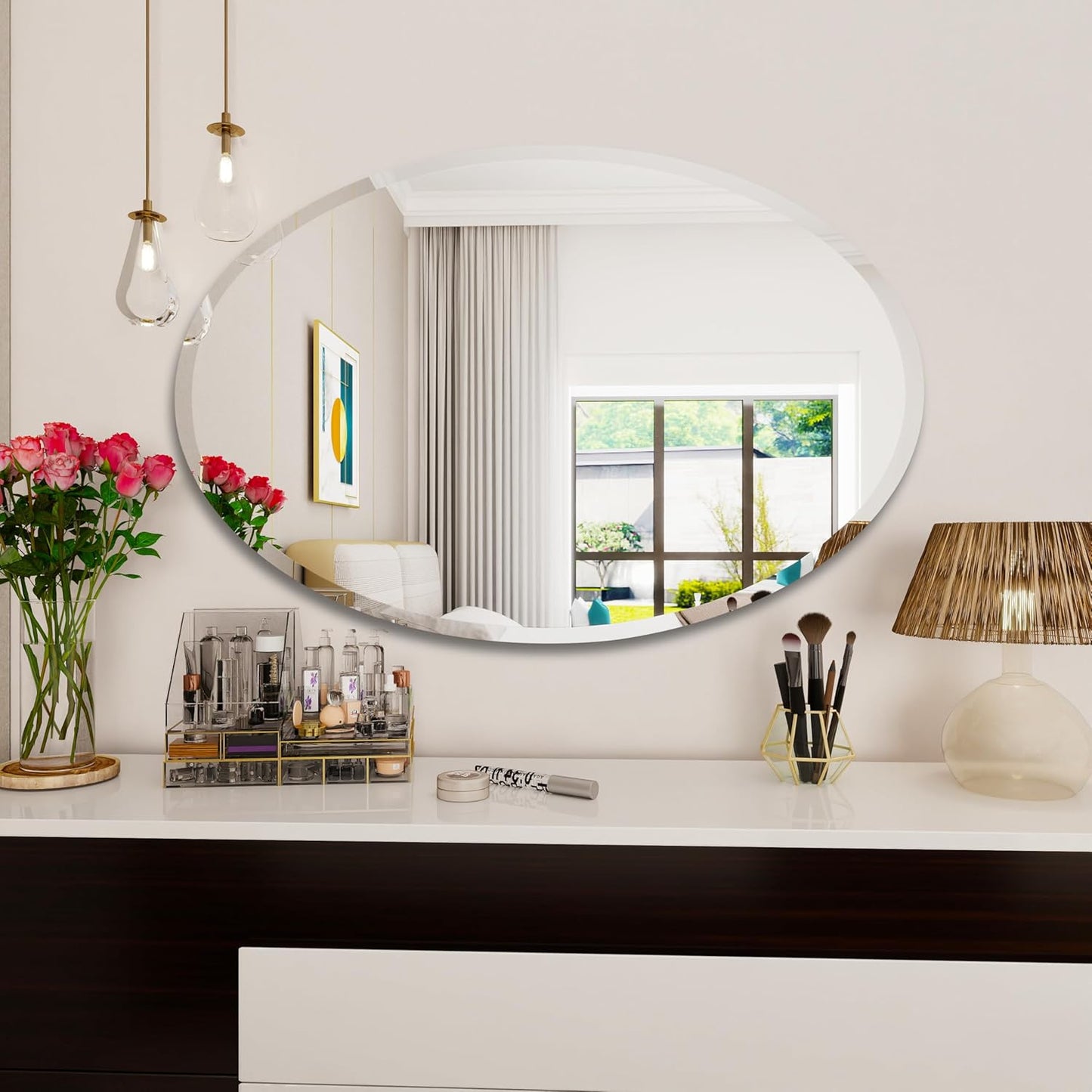Oval Bathroom Mirror, 22X30 inch Oval Frameless Mirror, Frameless Mirrors for Bathroom,Beveled Bathroom Mirror.