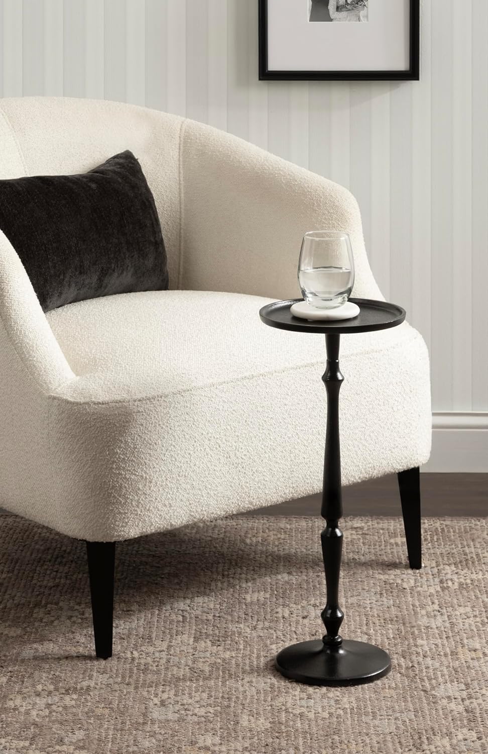 Kate and Laurel Carling Traditional Metal Round Drink Table, 9 x 9 x 22, Black, Vintage Cast Aluminum Accent Table with Unique Spindle Design for Use as Indoor Plant Stand or Living Room Decor Piece