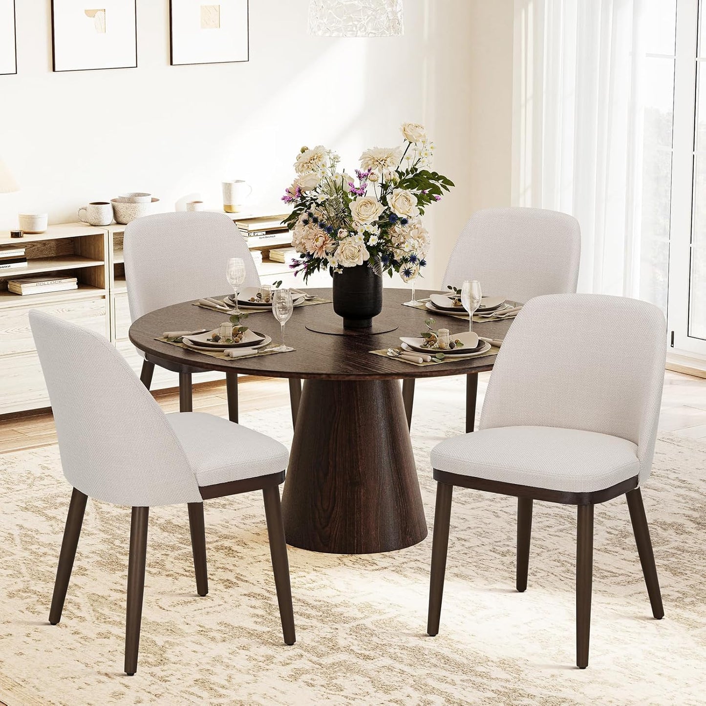 COLAMY Upholstered Dining Chairs Set of 2, Modern Kitchen Chairs with Back, Fabric Side Chair with Wood Legs for Dining Room Kitchen Restaurant, Beige