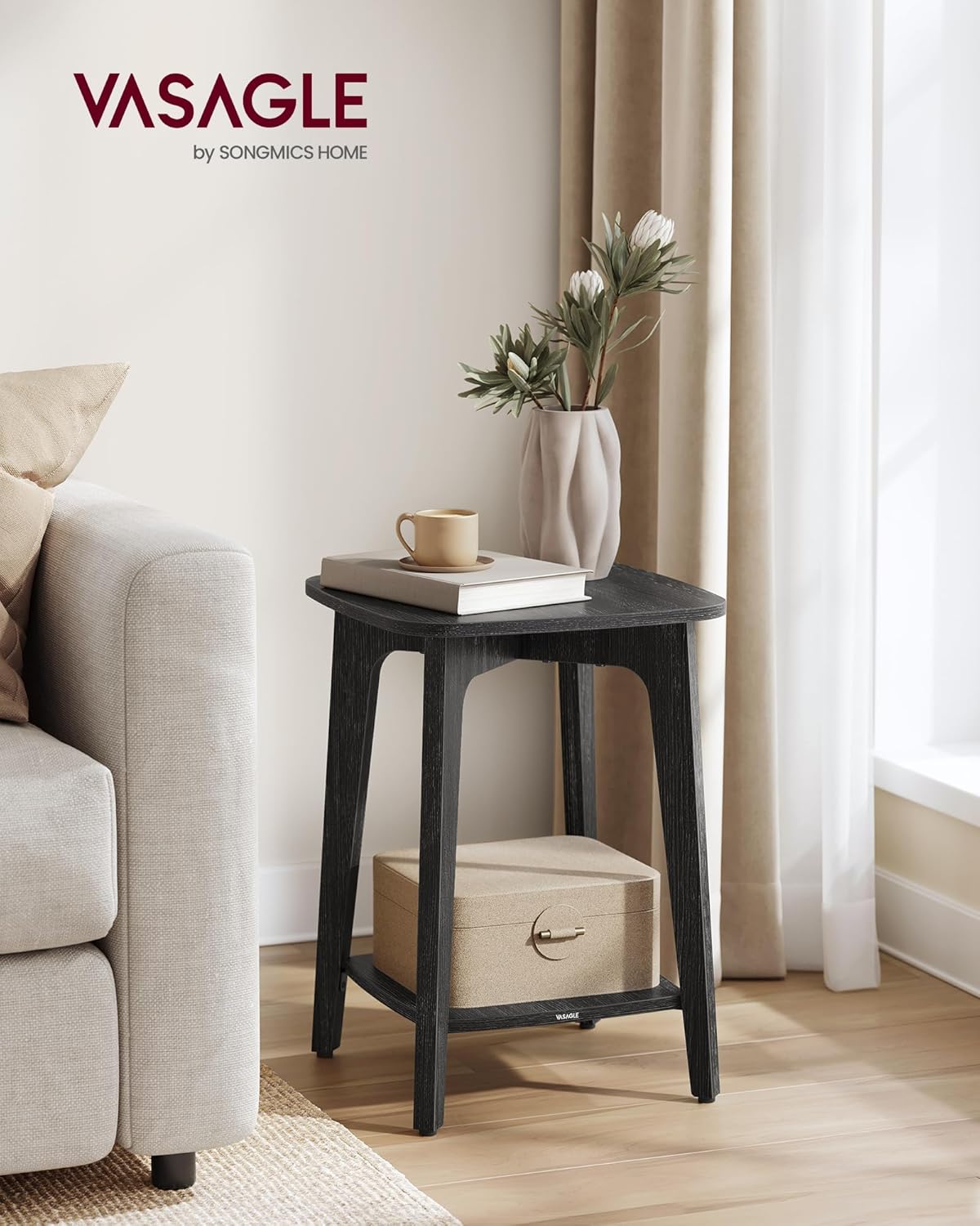 VASAGLE Side Table, Small Square End Table with Lower Shelf, Nightstand for Small Spaces, Living Room, Bedroom, Charcoal Gray ULET236B01
