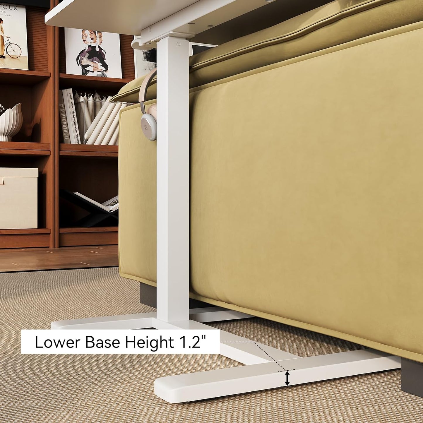 Gas Spring Adjustable Height Rolling Portable Laptop Desk, Mobile Standing Desk on Wheels, Small Sit Stand Desk with Laptop Stand/Cup Holder/Hook (White, 26"x19")