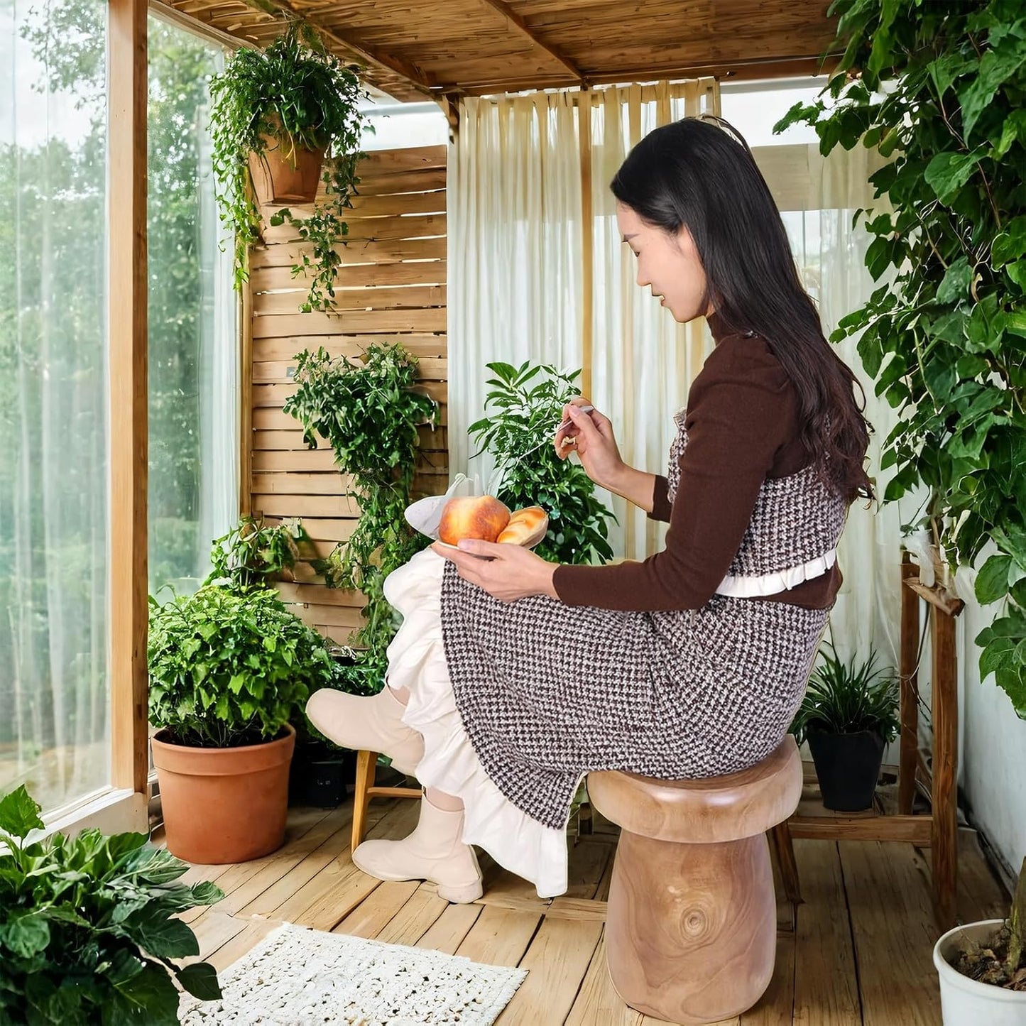 TORMAYS HOME Handmade Wood Side Table Tree Stump End Table Solid Wood Stool Plant Stand Rustic Coffee Table Nightstand for Living Room Bedroom Balcony Garden (Natural Color)