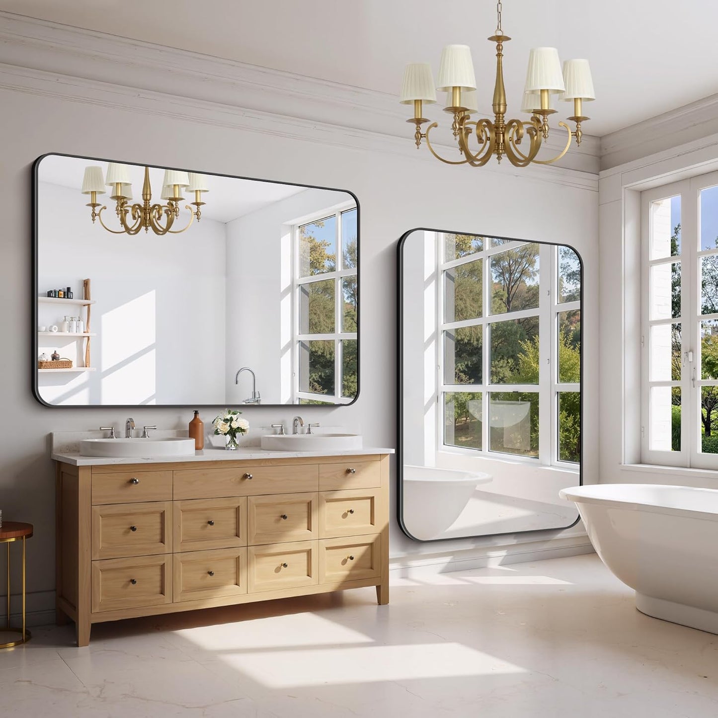 FORBATH Large Bathroom Mirror 60" x 40", Black Rectangle Metal Framed Rounded Corner Wide Wall Mounted Mirror for Bathroom Bedroom Entryway Decor(Horizontal/Vertical)