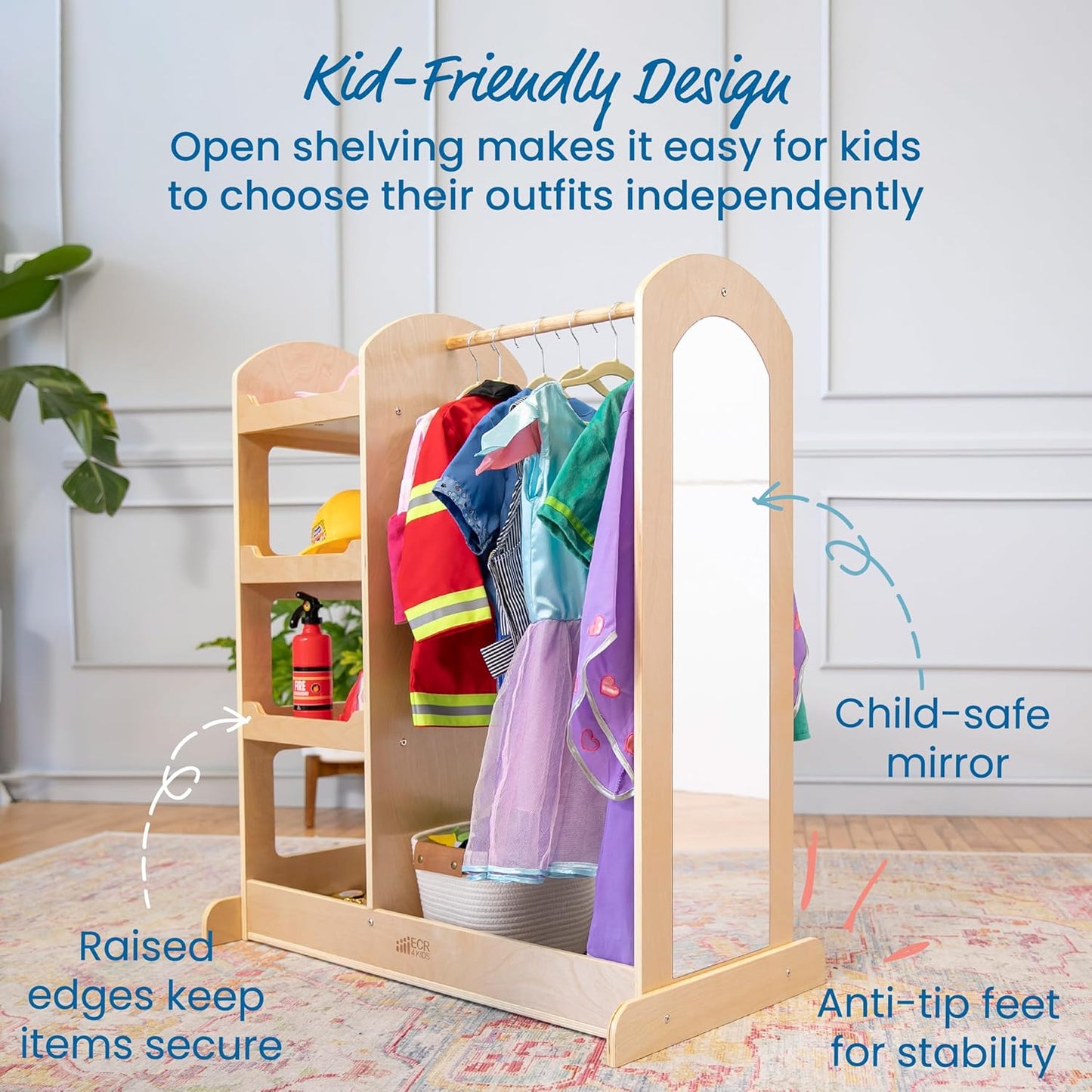 ECR4Kids Dress Up Center with Mirrors, Costume Organizer, Natural