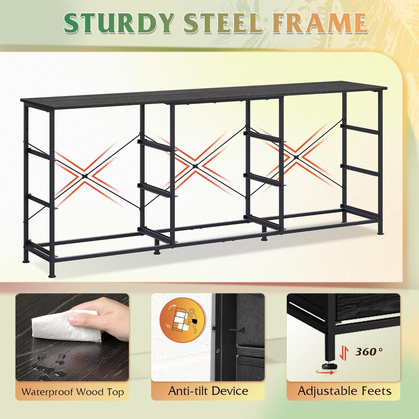 WLIVE 63''W Dresser for Bedroom, Black Dresser TV Stand for 65, 70, 75 inch TV, Wide Chest of Drawers with 9 Drawer, Large Entertainment Center, Fabric Dressers with Wood Top for Closet, Living Room