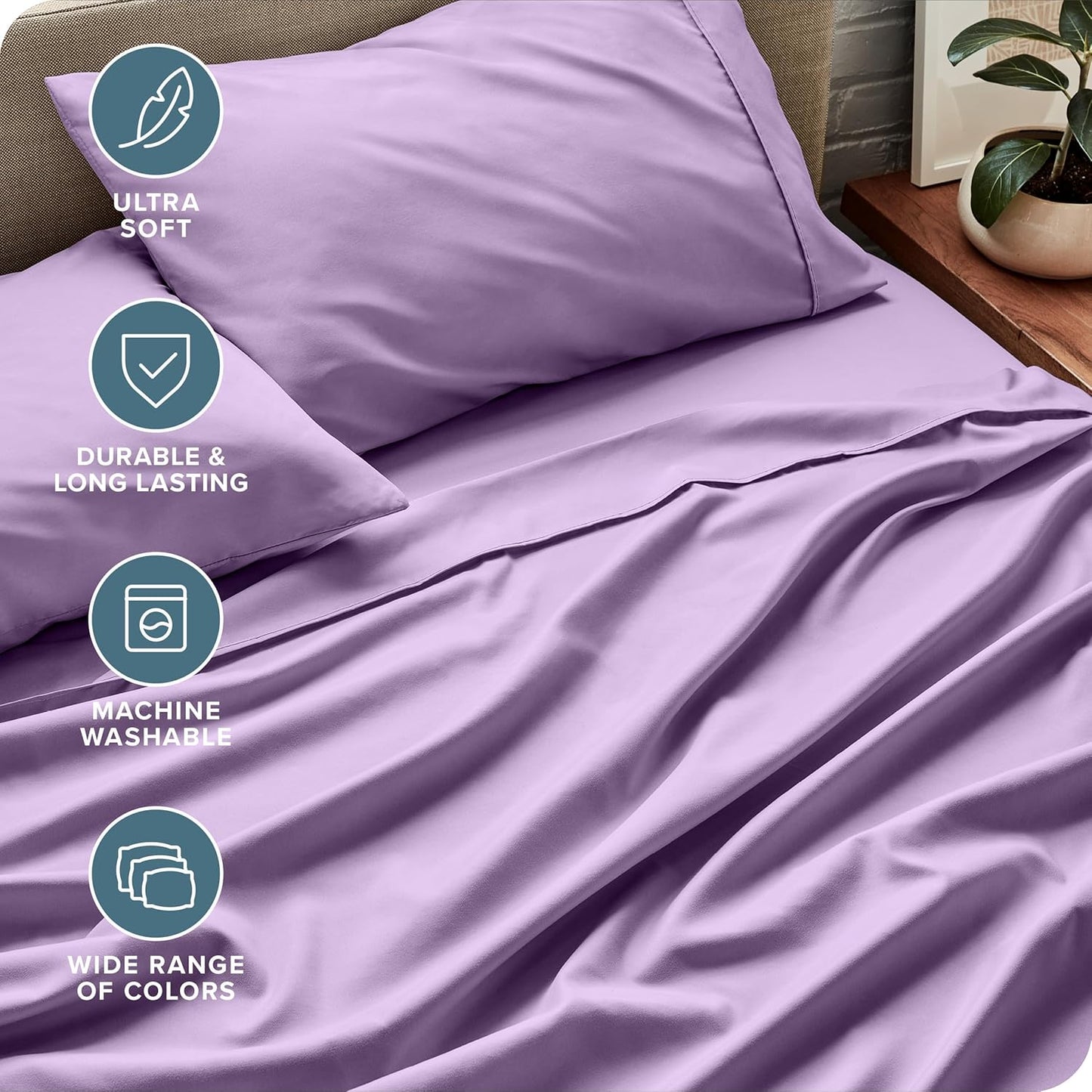 Bare Home Queen Sheet Set - Luxury 1800 Ultra-Soft Microfiber - Double Brushed - Deep Pockets - Easy Fit - 4 Piece Set - Bedding Sheets & Pillowcases (Queen, Lavender)