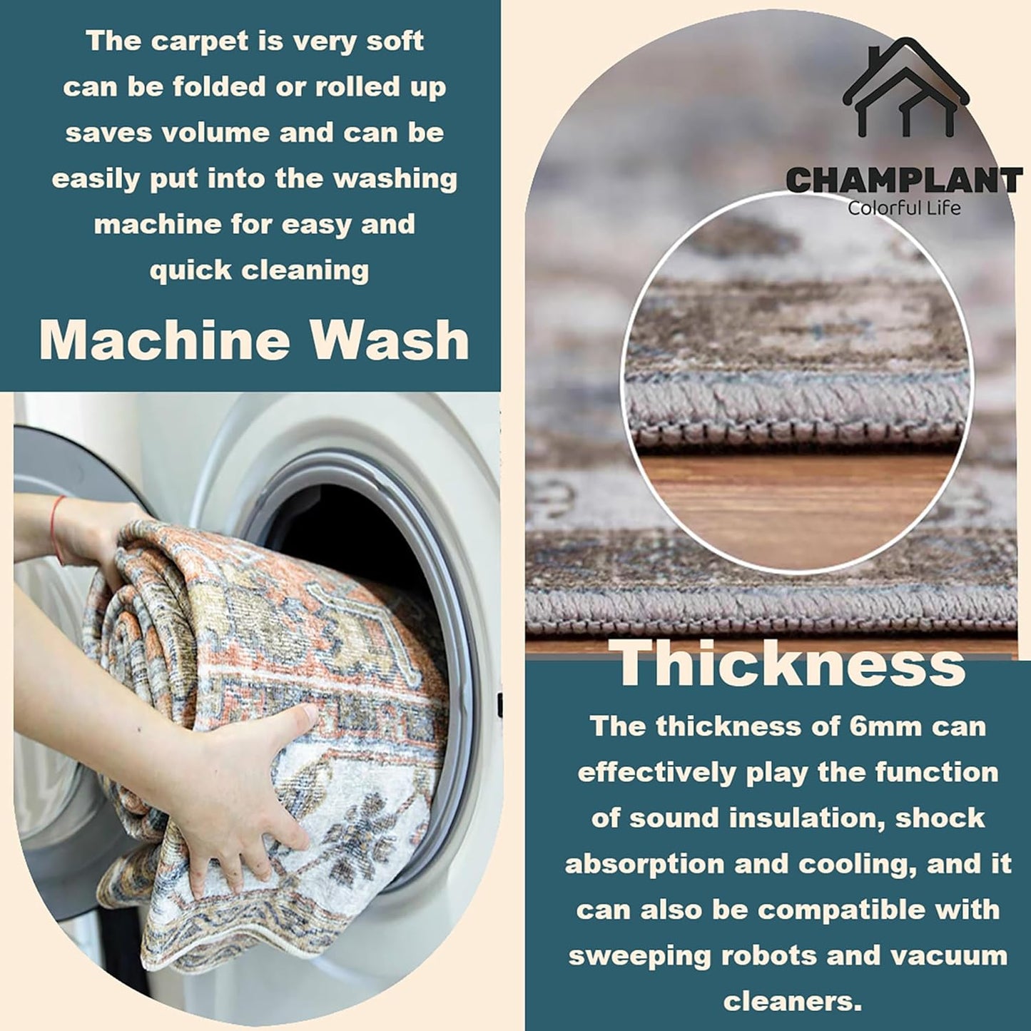 Washable Area Rug 9'x12' Red Khaki Retro Flowers Boho Design Non-Shedding Easy Care Ideal for High Traffic Areas in Living Room Bedroom Office Coffee Table Kitchen Large Carpet