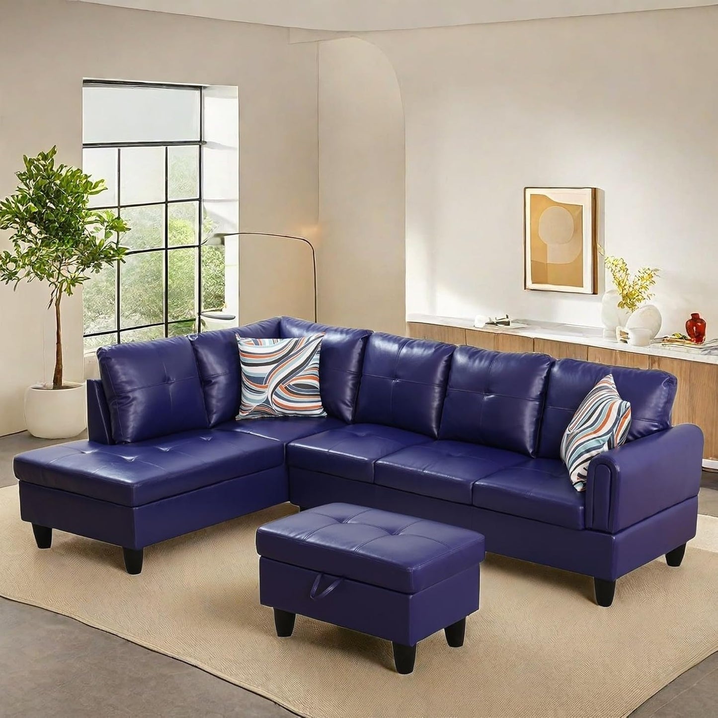 NAYSAYE Sectional Couch with Ottoman Storage, L Shaped Couch Sofa Furniture Sets, Modern Comfy Modular Comfy Sofa for Living Room Bedroom, Office and Apartment, Blue