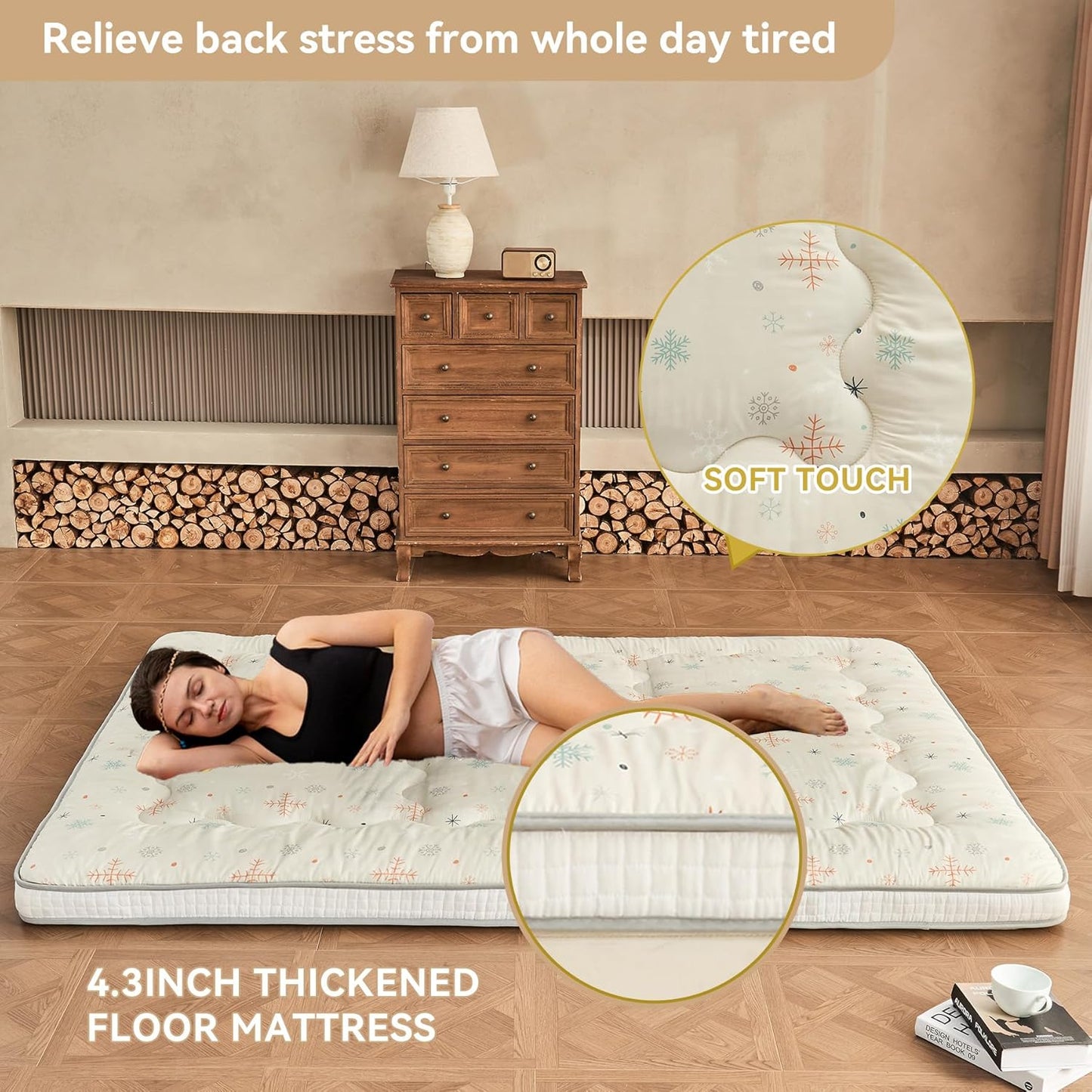 Dr.Futon Japanese Floor Futon Mattress Extra Thick Folding Roll Up Bed Topper Mat for Guest,Lounger and Tavel