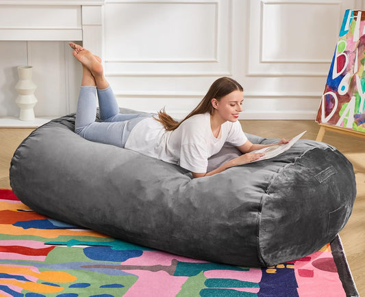 Hobestluk 5FT Bean Bag Chair Large Beanbag Lounger with Removable Cover Adult Bean Bag Chair with Portable Handle Desgin for Living Room Bedroom (Grey, 5FT)