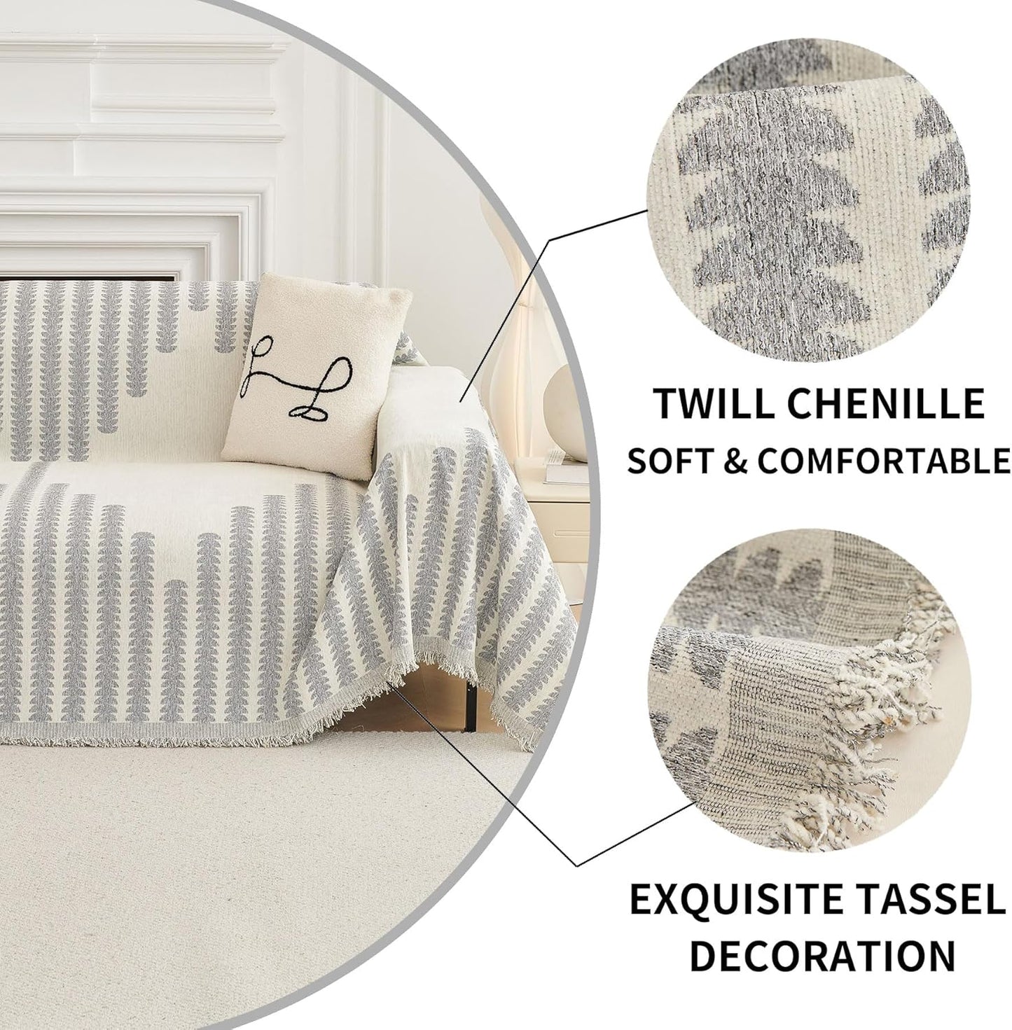 HAOMAIJIA Boho Sofa Covers Couch Covers for 3 Cushion Couch Sofa Pet Friendly Soft Thick Couch Cover for Dogs Washable Sectional Couch Covers L Shape Furniture Protector (Grey, 71"x150")