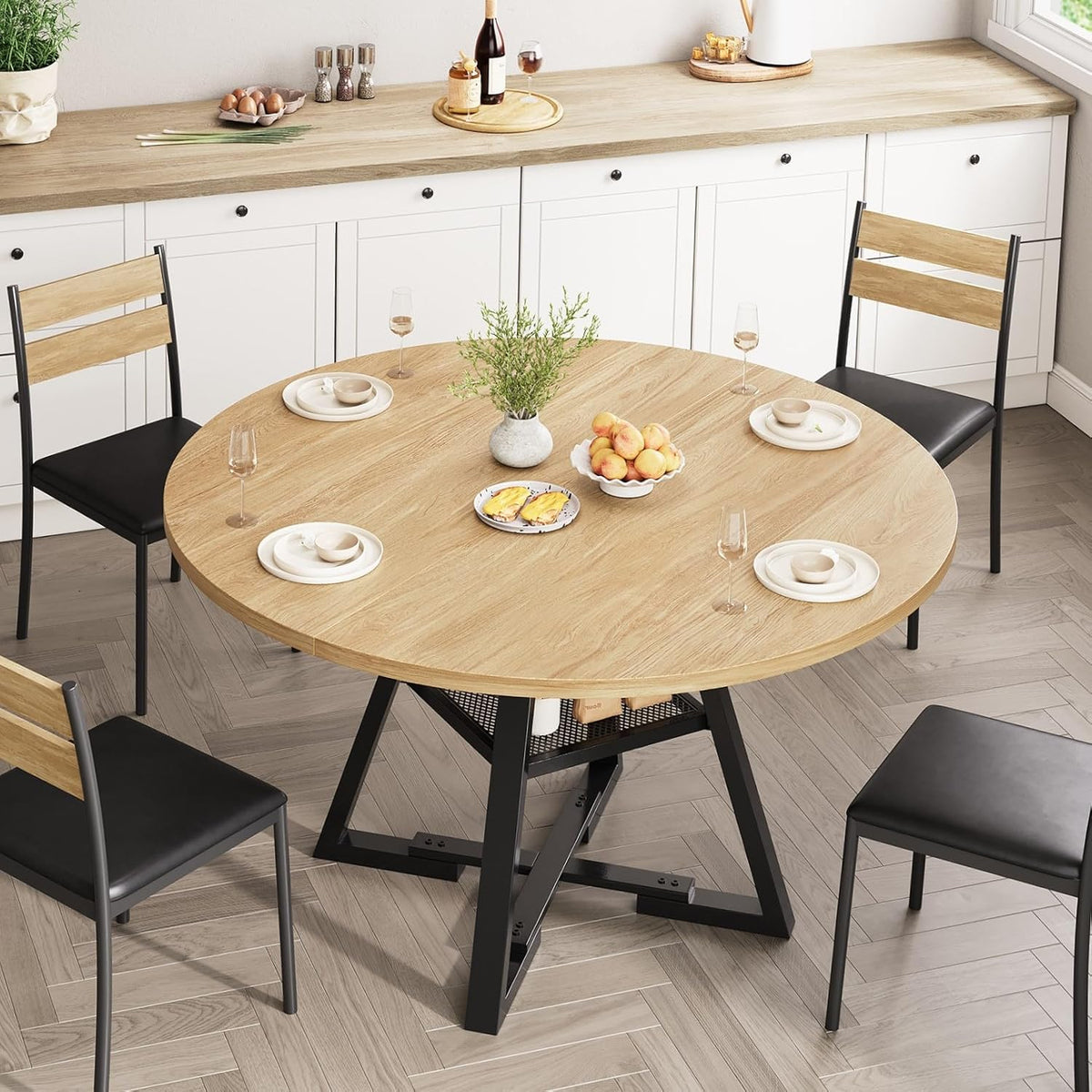 42'' Round Dining Table for 4,Kitchen Dining Room Circle Dinner Pedestal Table,Space Saving Wood Kitchen & Dining Room Furniture (Natual Wood, 42In)