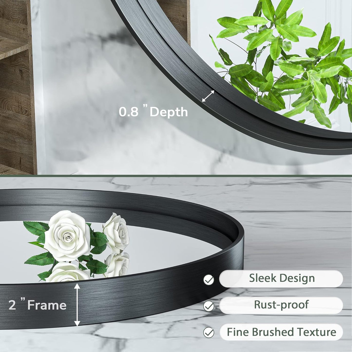 TokeShimi Black Round Mirror 36 Inchs Wall Mounted Black Circle Bathroom Mirror with Non-Rusting Aluminum Alloy Brushed Matte Metal Frame for Modern Minimalist Farmhouse Home Decor