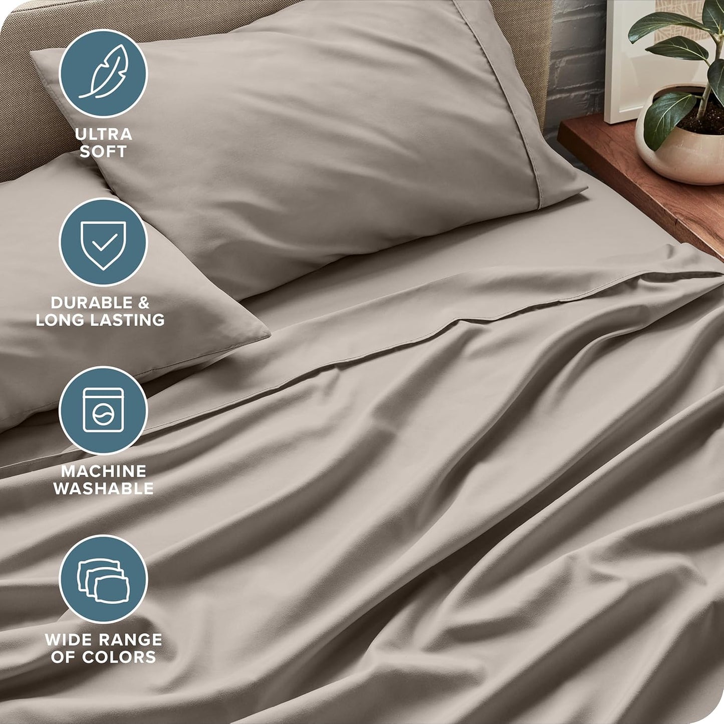 Bare Home King Sheet Set - Luxury 1800 Ultra-Soft Microfiber Queen Bed Sheets - Double Brushed - Deep Pockets - Easy Fit - 4 Piece Set - Bedding Sheets & Pillowcases (King, Khaki)