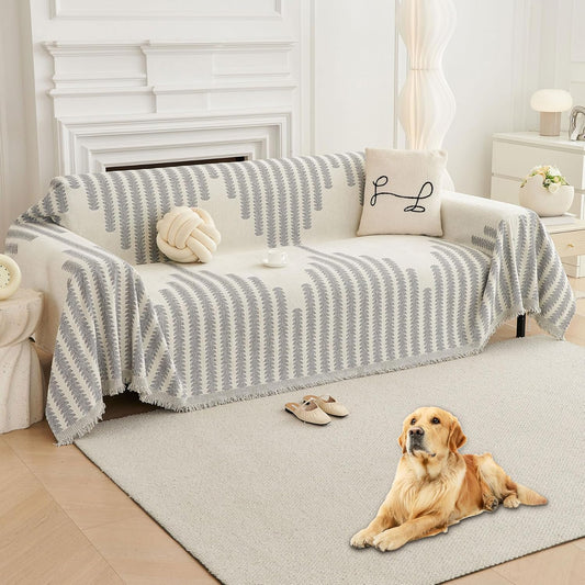 HAOMAIJIA Boho Sofa Covers Couch Covers for 2 Cushion Couch Sofa Pet Friendly Soft Thick Non Slip Couch Cover for Dogs Washable Sectional Couch Covers L Shape Furniture Protector (Grey, 71"x102")