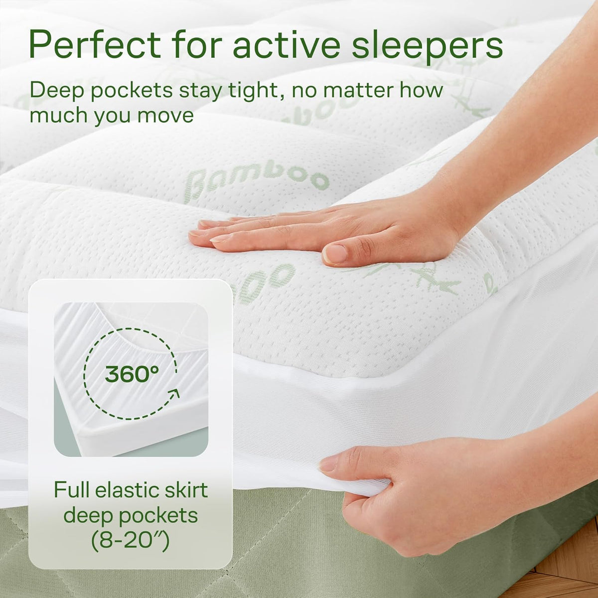 Ultra Soft Twin XL Size Mattress Topper - Viscose Made from Bamboo Pillow Top Mattress Pad for Back Pain Relief - Naturally Cooling for Hot Sleepers, Green
