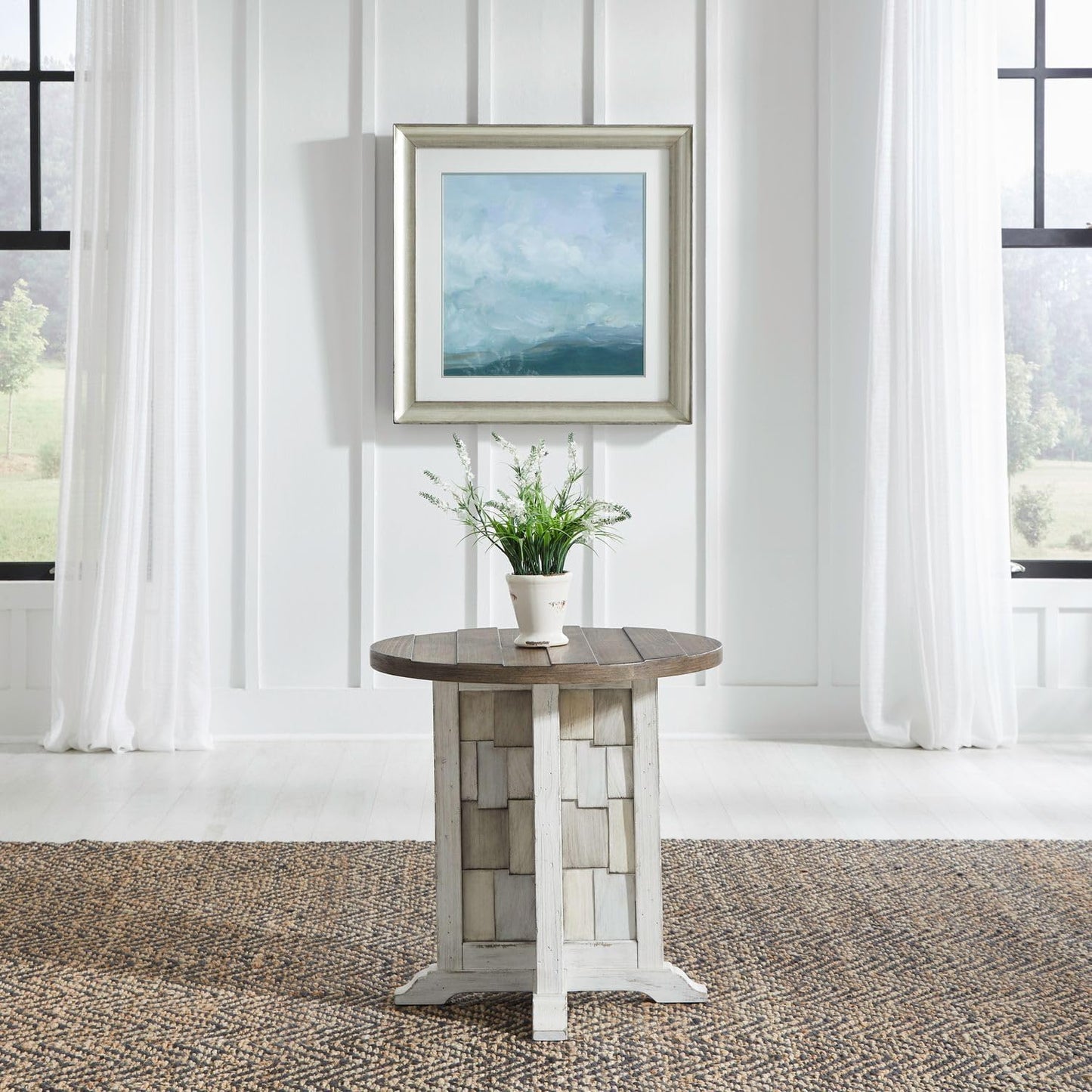 Liberty Furniture River Place Living Room Round Chairside Table - Riverstone White & Tobacco