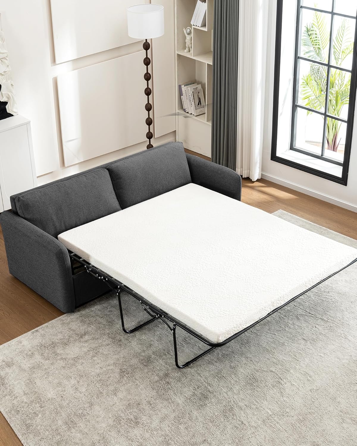 Queen Size Pull Out Sofa Bed, Convertible Sleeper Sofa Couch with Pullout Bed, 2 in 1 Sofa Bed Couch with Memory Foam Mattress for Living Room Office, Space-Saving, Dark Grey