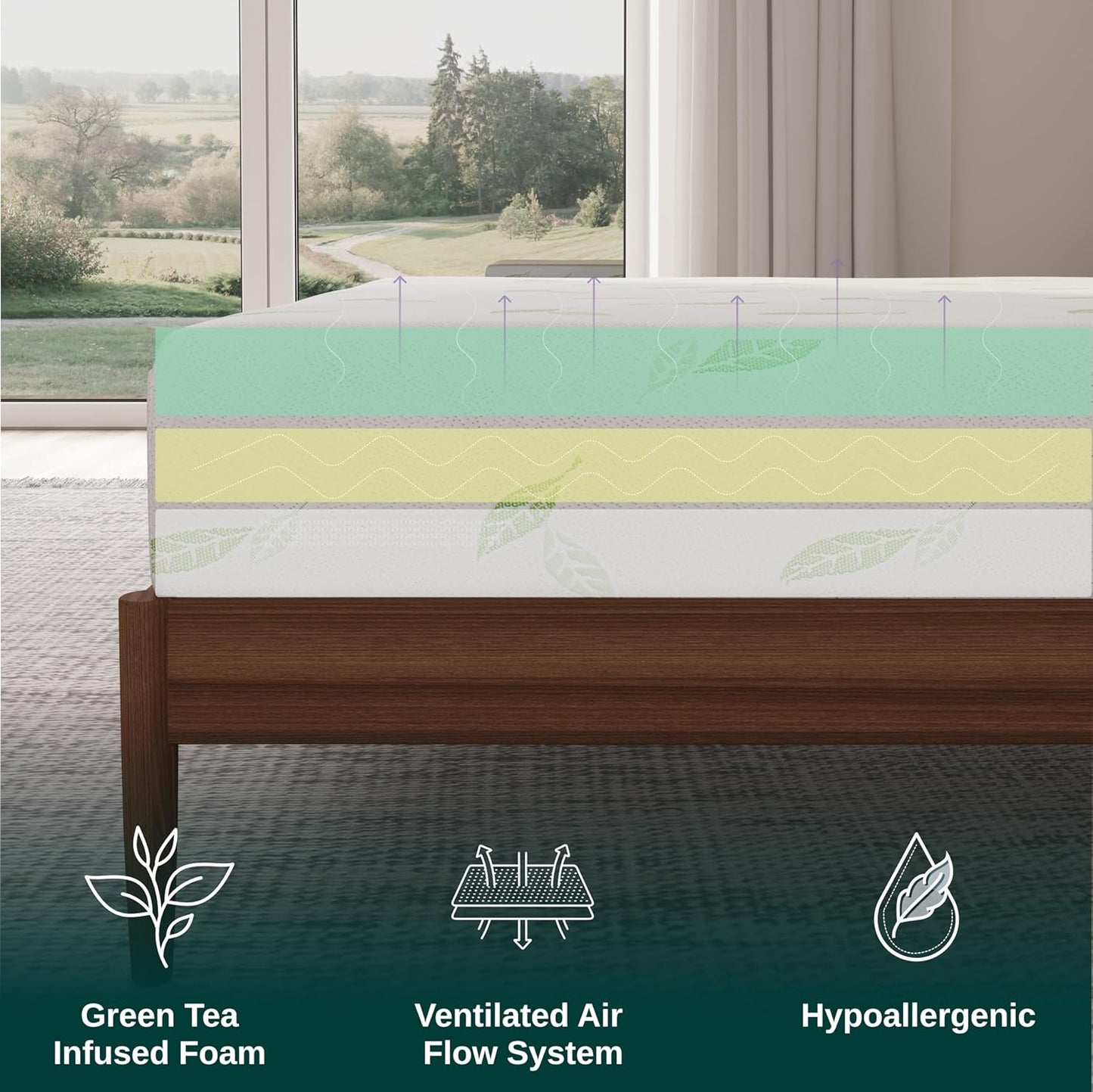 NapQueen Twin Size Green Tea Infused Memory Foam Mattress, 12 Inch, CertiPUR-US Certified