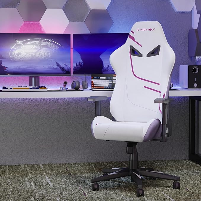 KORNOX Ergonomic Gaming Chair Fabric for Adults,Office Chair High Back,Game Chair Cloth Height Adjustable for Teens,Game Chair Racing with Headrest and Lumbar Support for Girl,White and Purple
