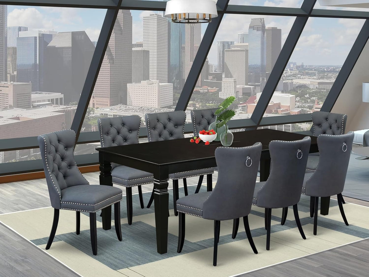 East West Furniture LGDA9-BLK-13 9 Piece Dining Set Includes a Rectangle Kitchen Table with Butterfly Leaf and 8 Polyester Fabric Upholstered Chairs, 42x84 Inch, Black