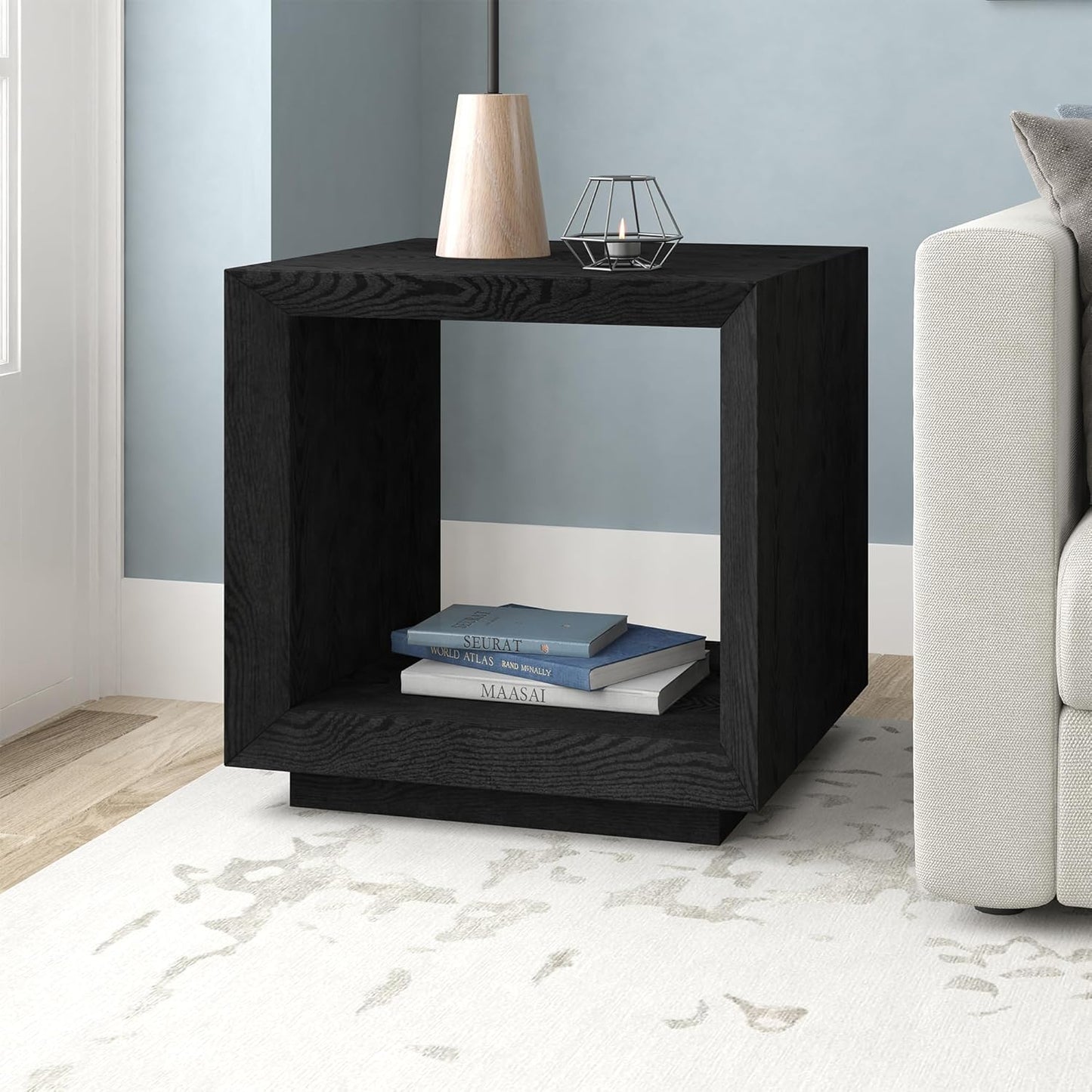 Henn&Hart 22" Wide Rectangular Side Table in Natural Black, for Home, Living Room, Bedroom, Entertainment Room, Office