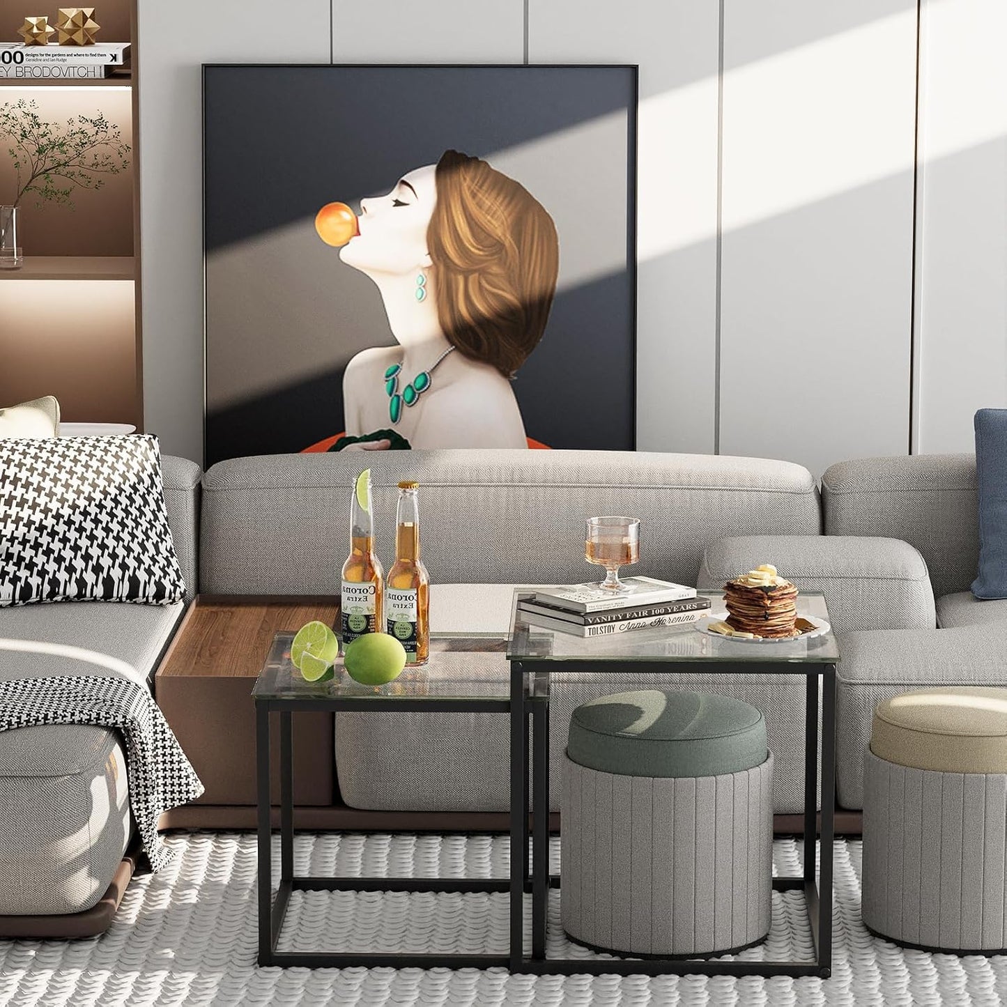 Garden 4 you Coffee Table Set of 2, Modern Glass Nesting Table, Metal Frame Square Center Table Set, Side Tables, Nesting Coffee Table for Living Room, Bedroom and Small Spaces, 19.7in Black