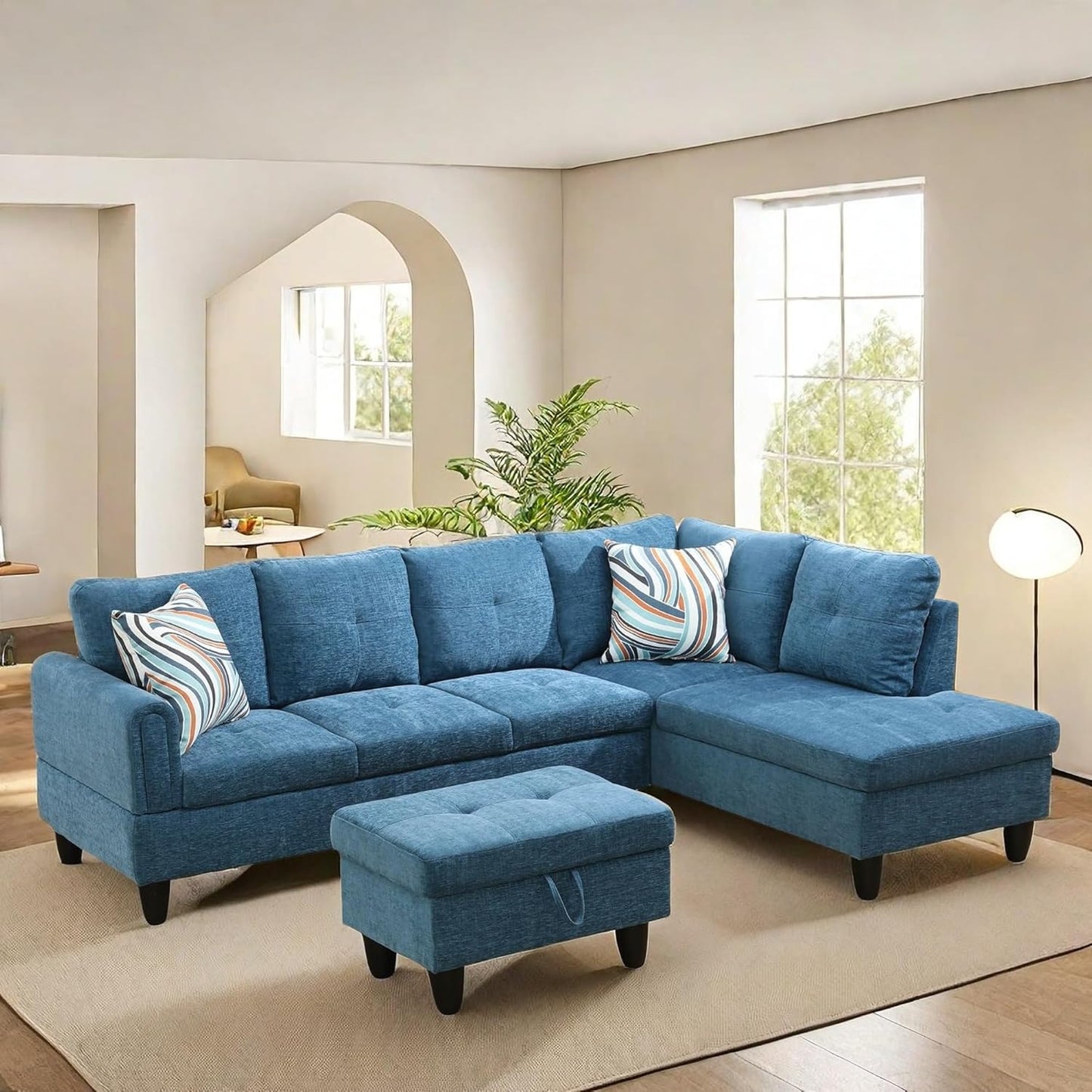 NAYSAYE Sectional Couch with Ottoman Storage, L Shaped Couch Sofa Furniture Sets, Modern Comfy Modular Comfy Sofa for Living Room Bedroom, Office and Apartment, Blue