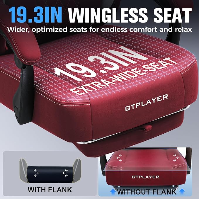 GTPLAYER Big and Tall Gaming Chair Breathable Fabric Computer Chair with Strong Lumbar Support, Comfortable Office Chairs with Pocket Spring Cushion, High Back Ergonomic Desk Chairs with Footrest